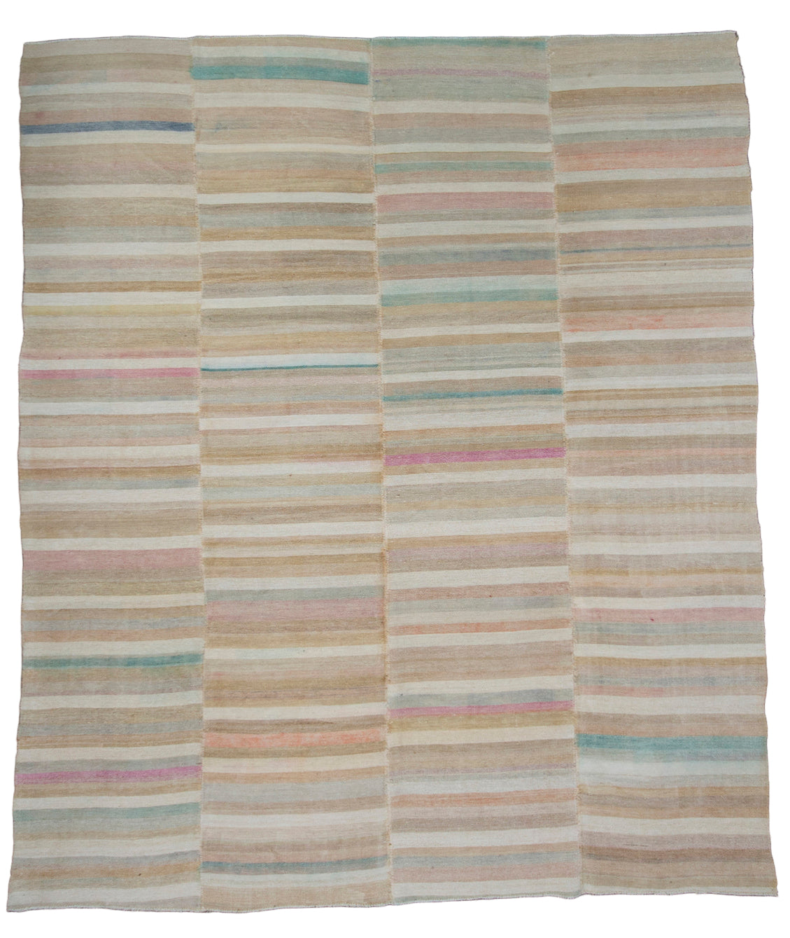 Striped rug with multicolor pattern on a wooden floor