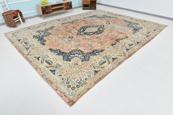 10’6’’ x 13’9’’ ft Vintage Persian Style Rug Cream Orange