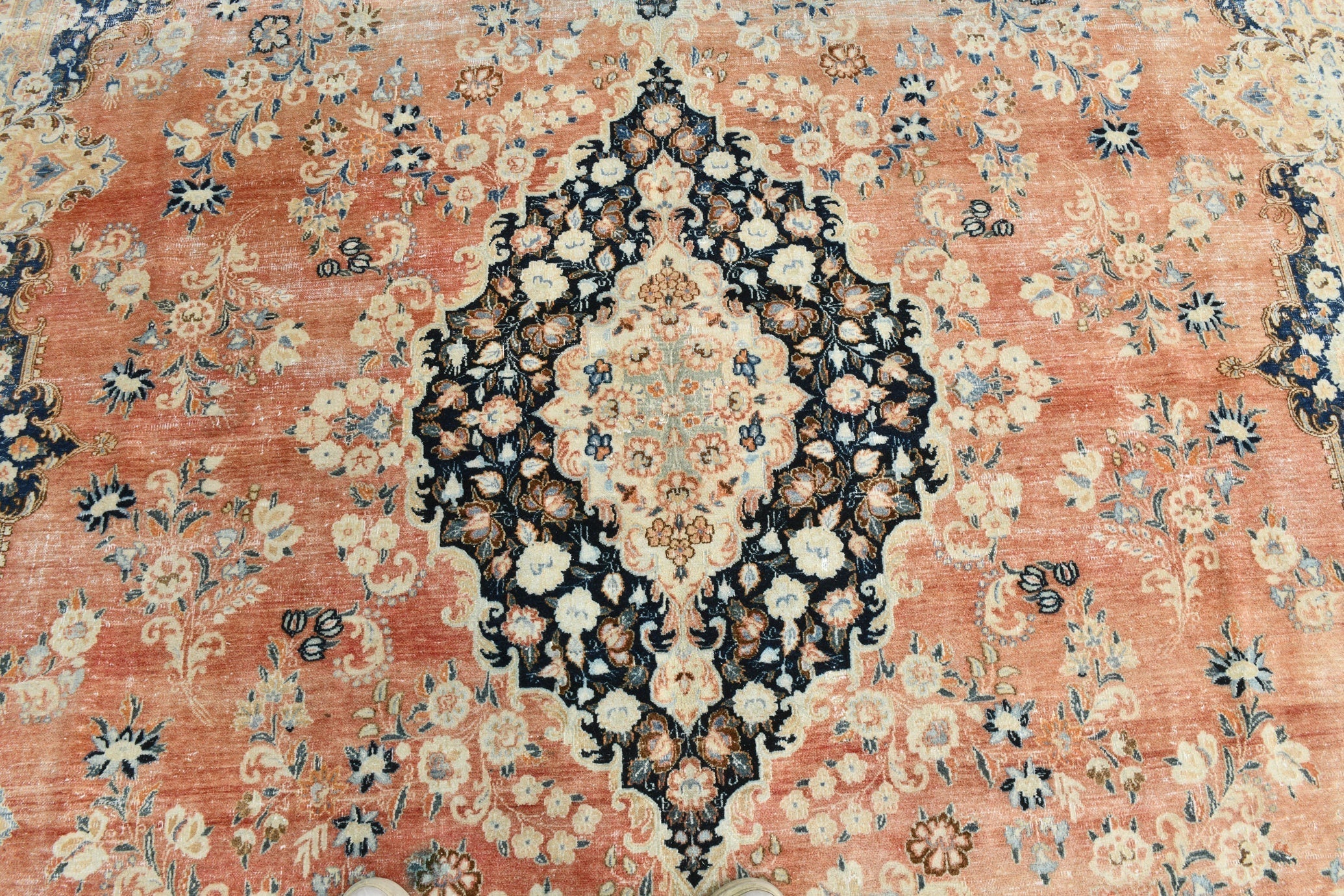 10’6’’ x 13’9’’ ft Vintage Persian Style Rug Cream Orange