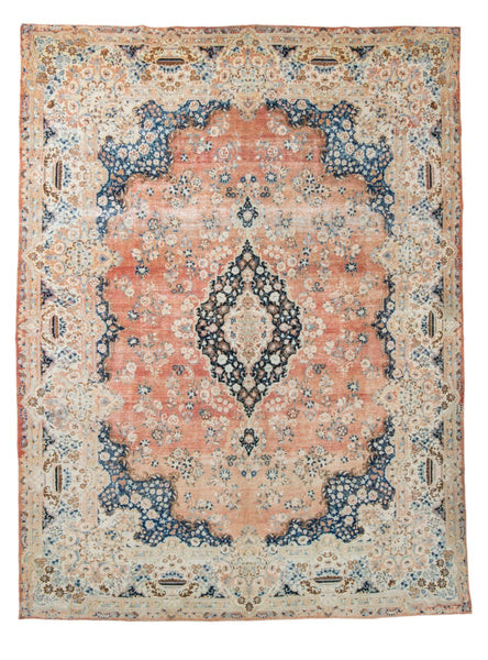 10’6’’ x 13’9’’ ft Vintage Persian Style Rug Cream Orange