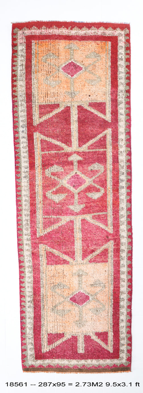 Vintage Herki Runner Rug 3'1" x 9'5" ft