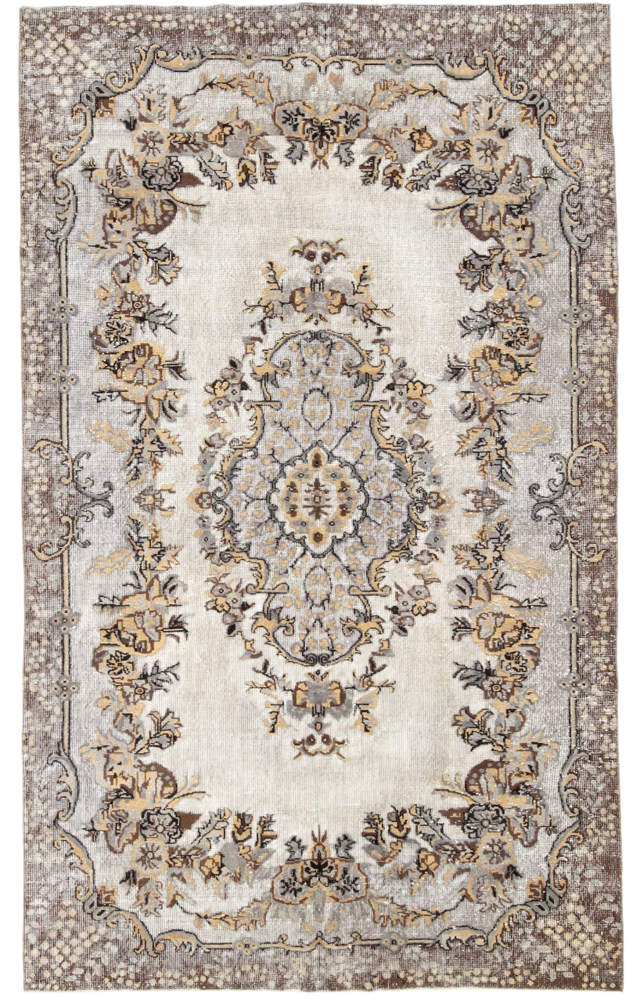 Decorative rug with intricate patterns on a plain background