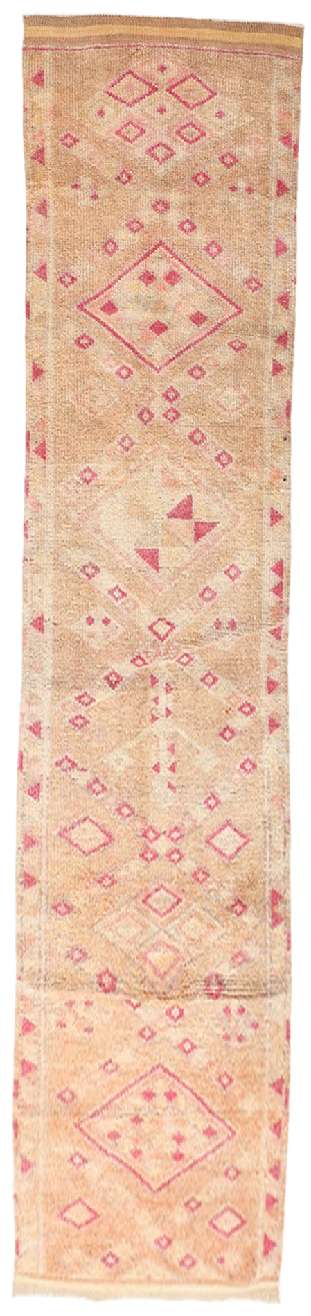 Textile with geometric patterns in pink on a beige background