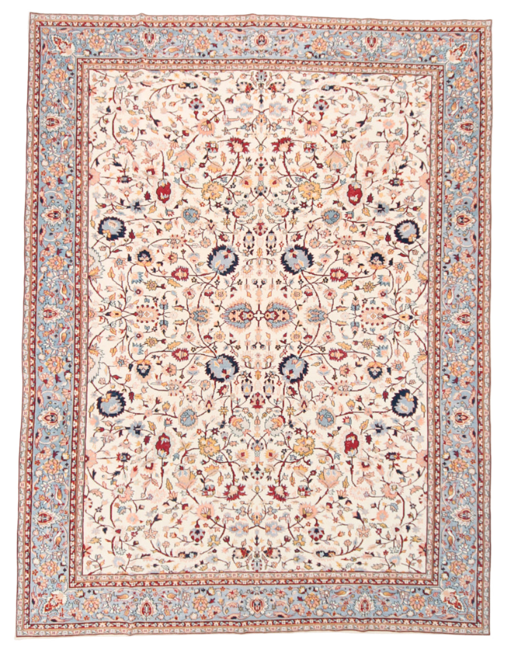 Decorative rug with intricate patterns on a plain background