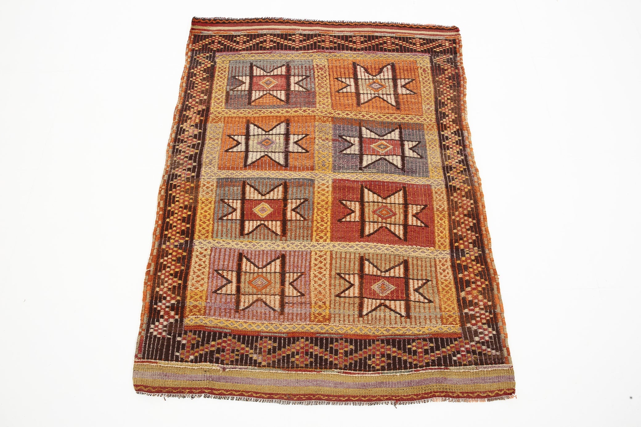 Vintage Turkish Kilim Anatolian, Small 3'1" x 4'1" ft Orange Red