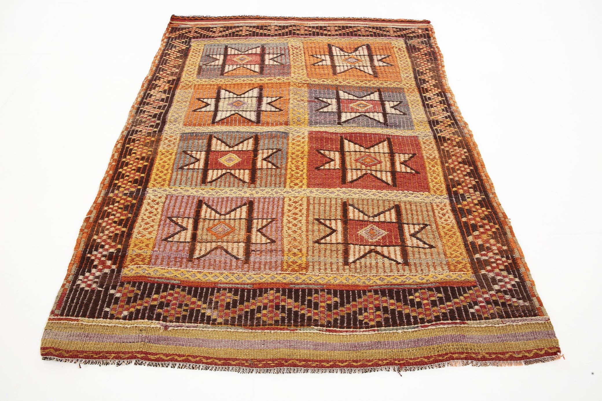 Vintage Turkish Kilim Anatolian, Small 3'1" x 4'1" ft Orange Red
