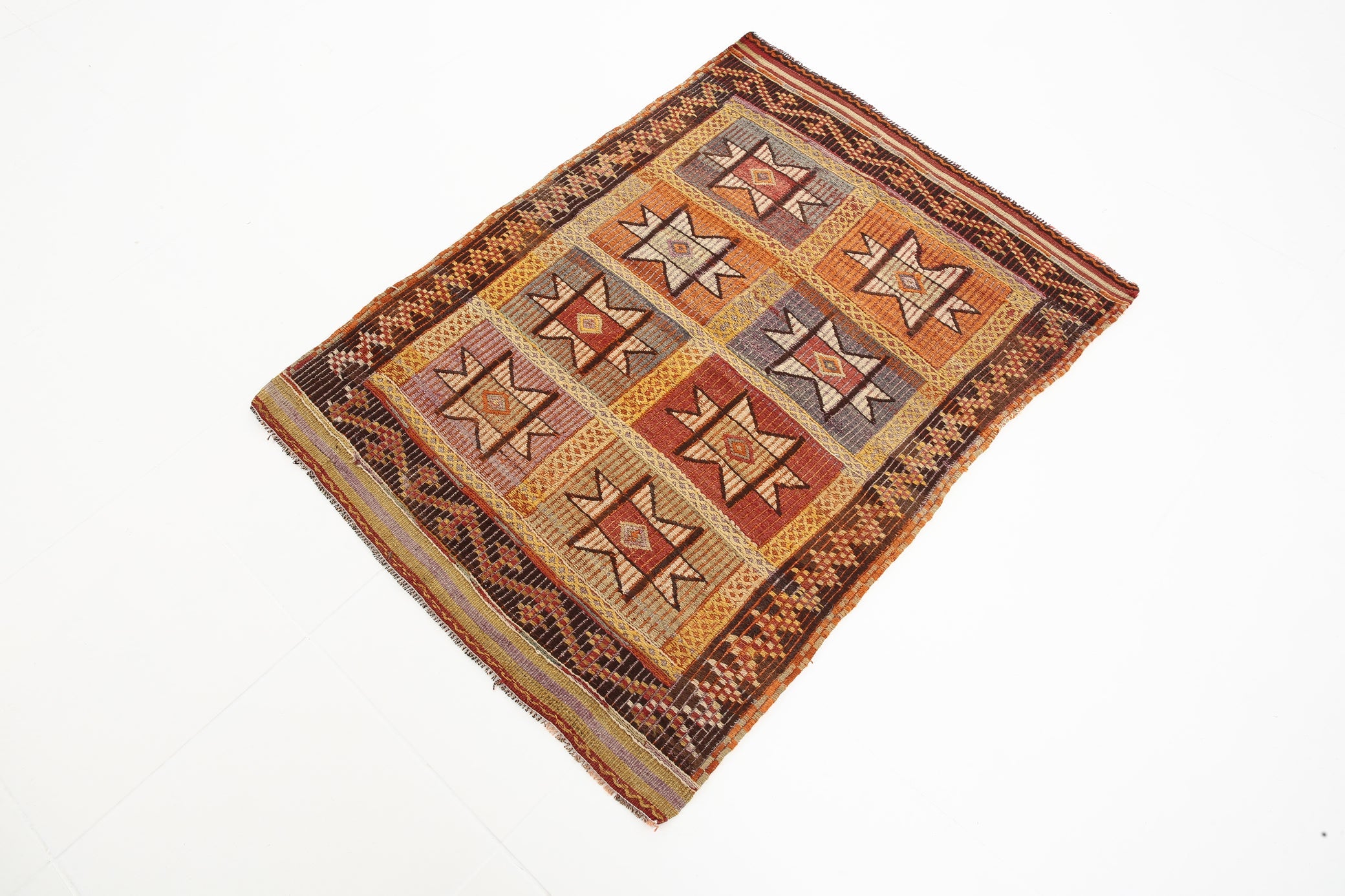 Vintage Turkish Kilim Anatolian, Small 3'1" x 4'1" ft Orange Red