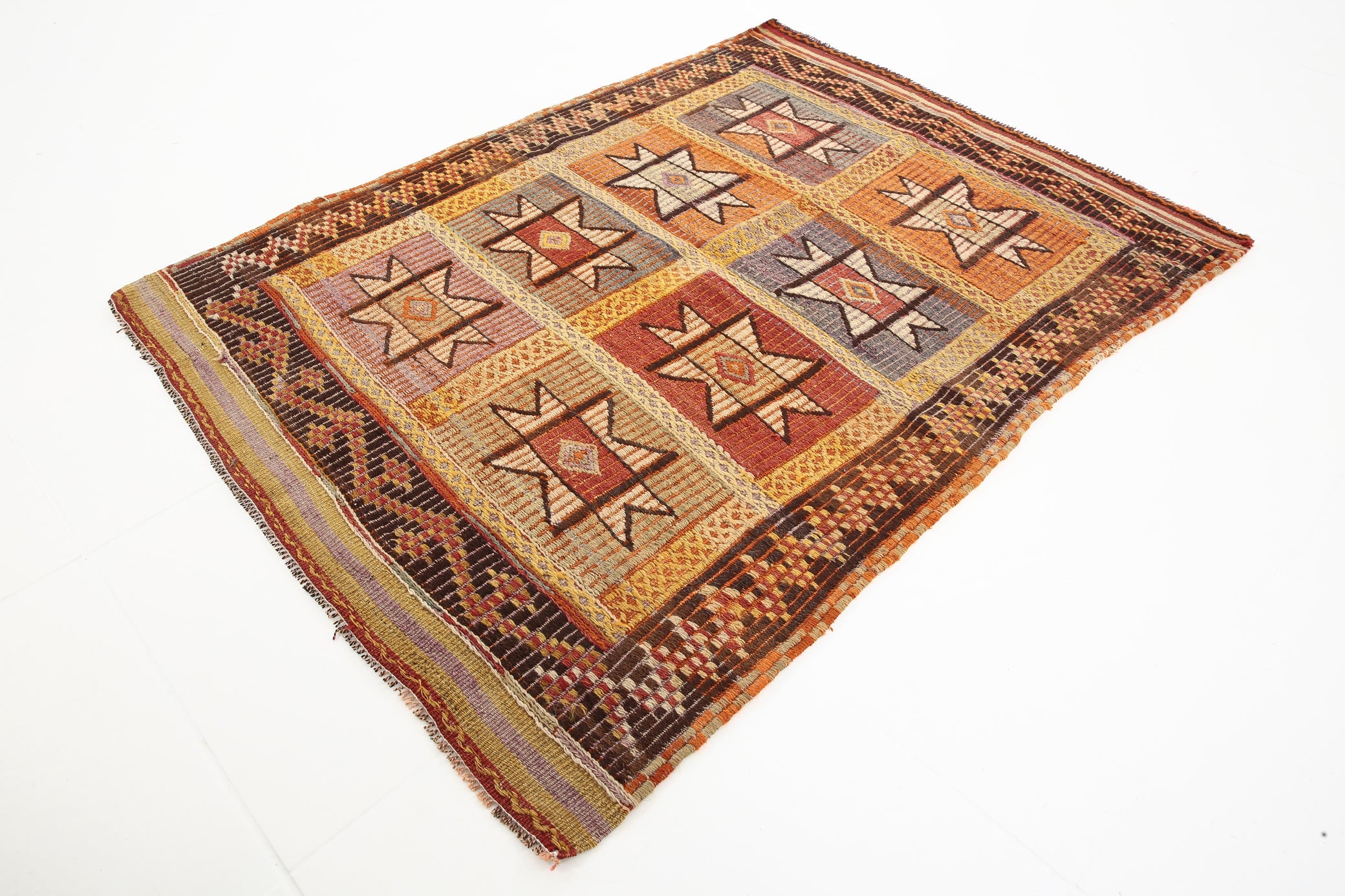 Vintage Turkish Kilim Anatolian, Small 3'1" x 4'1" ft Orange Red