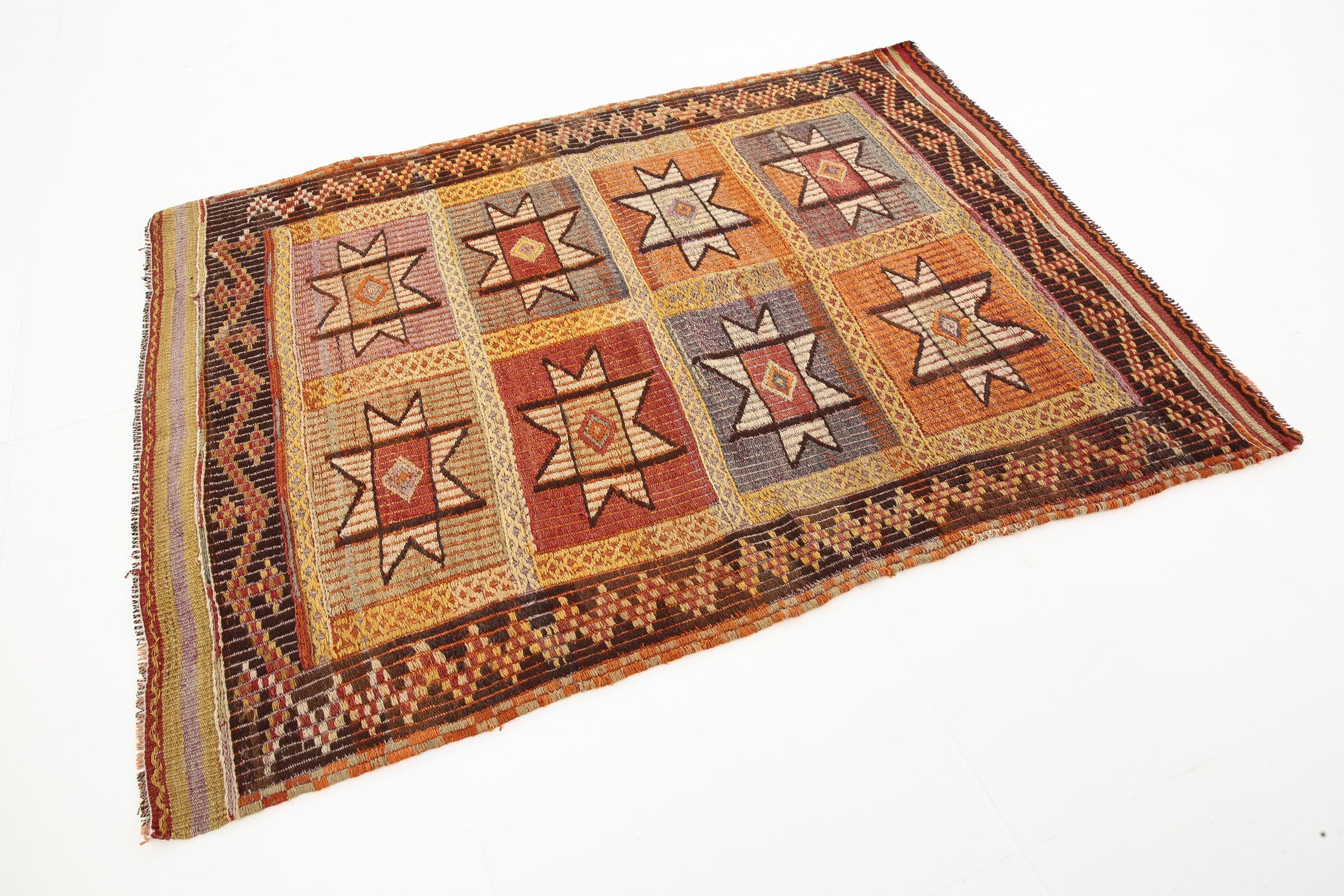 Vintage Turkish Kilim Anatolian, Small 3'1" x 4'1" ft Orange Red