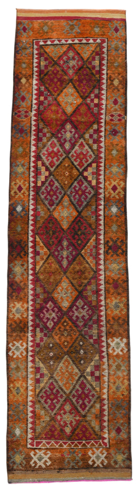 Traditional patterned rug with vibrant colors on a plain background