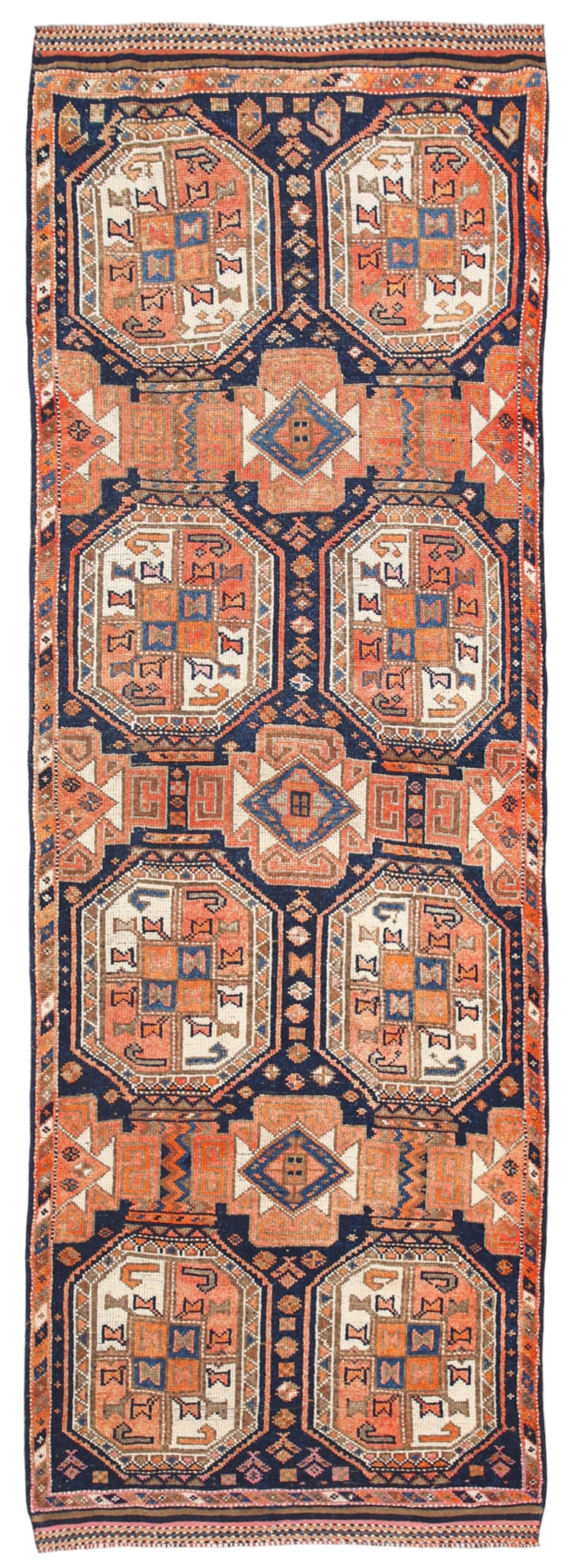 Decorative rug with geometric pattern on a plain background