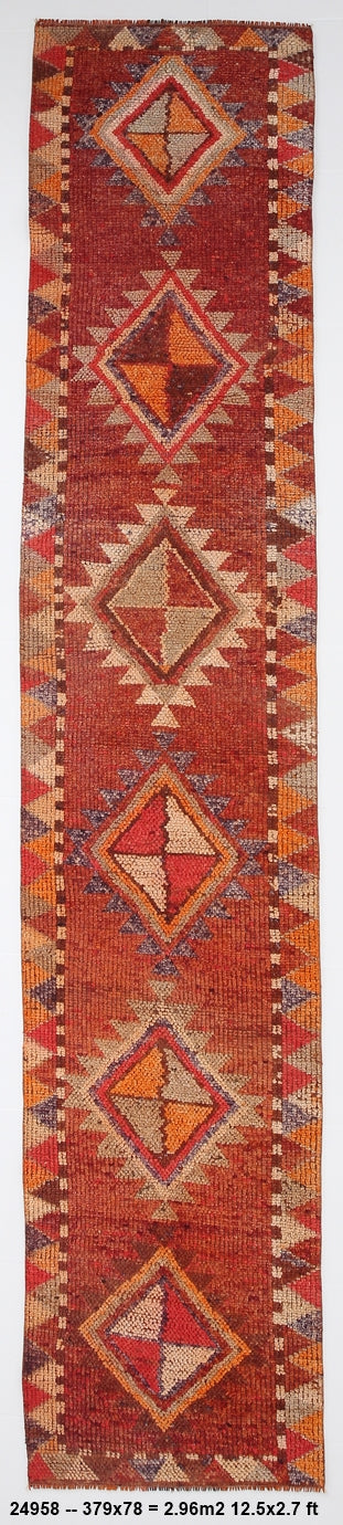 Vintage Herki Runner Rug 2'7" x 12'5" ft