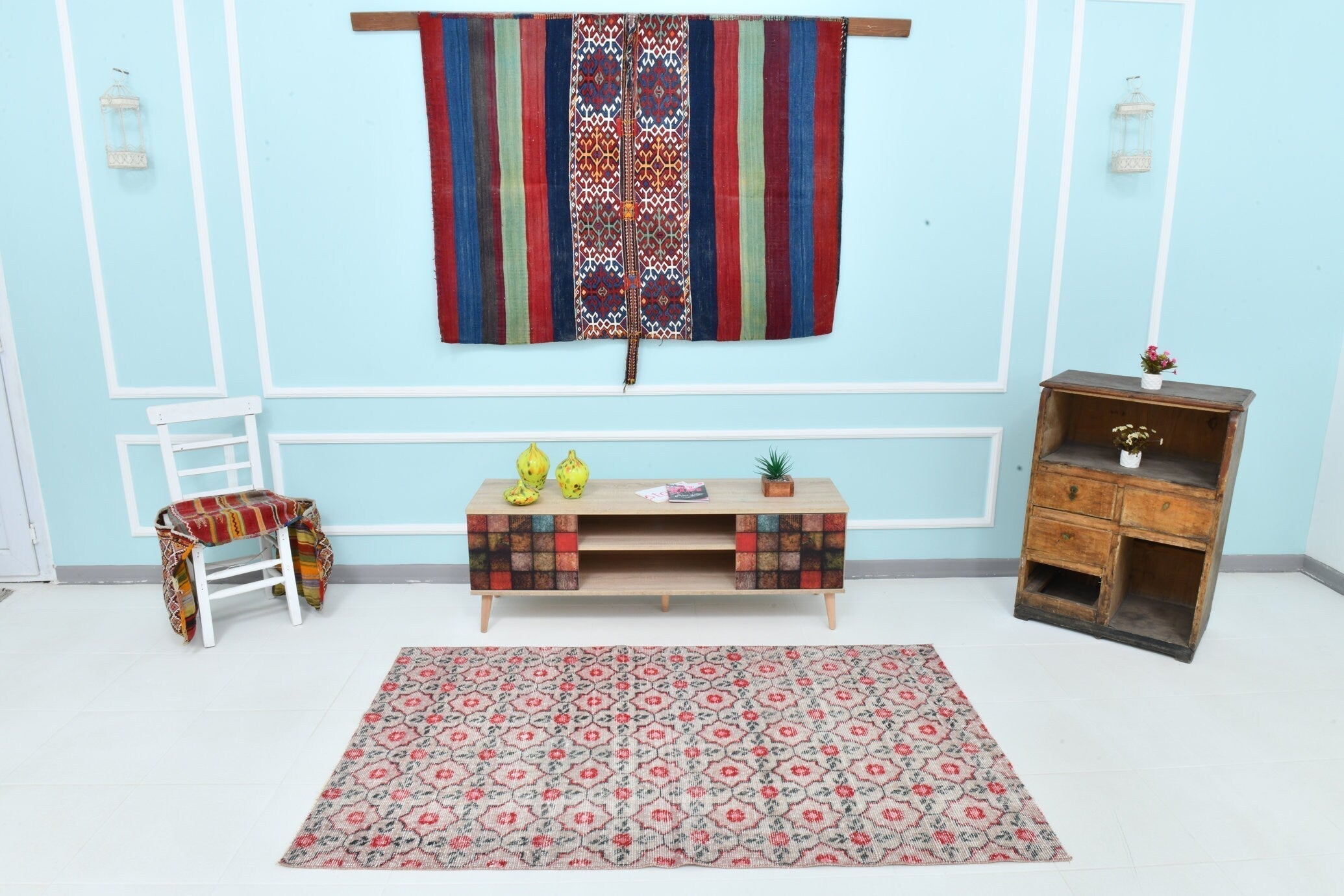 3’11’ x 6’4’ Turkish Vintage Rug Red,Floral