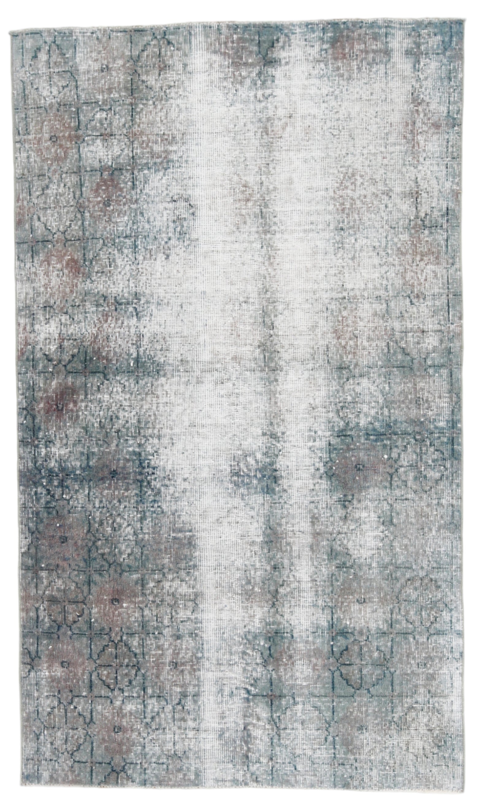 Textured area rug with abstract pattern on a white background