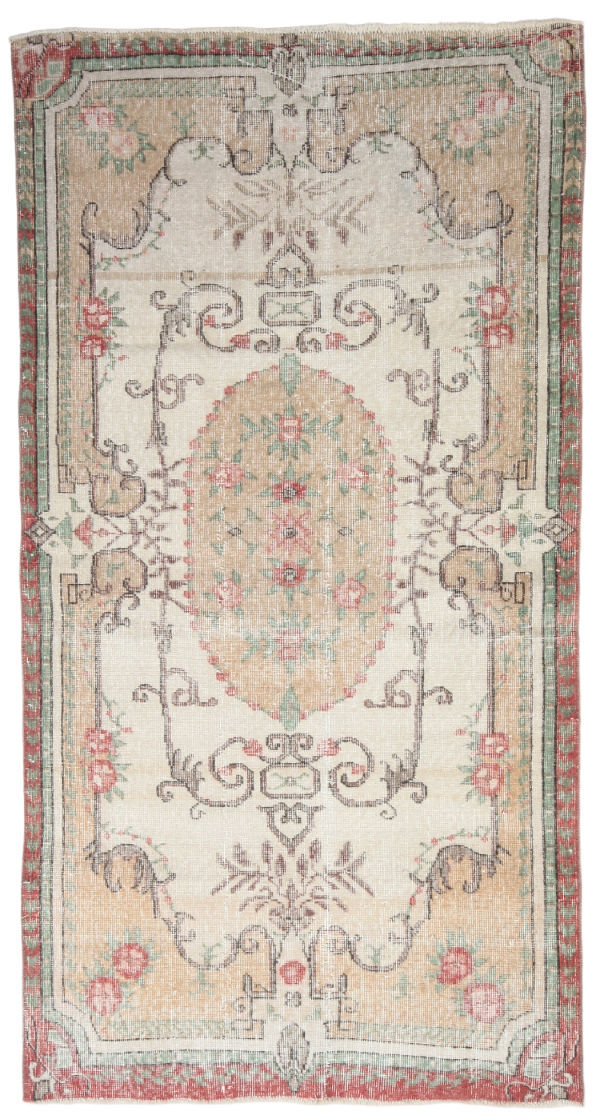 Decorative rug with intricate patterns on a plain background