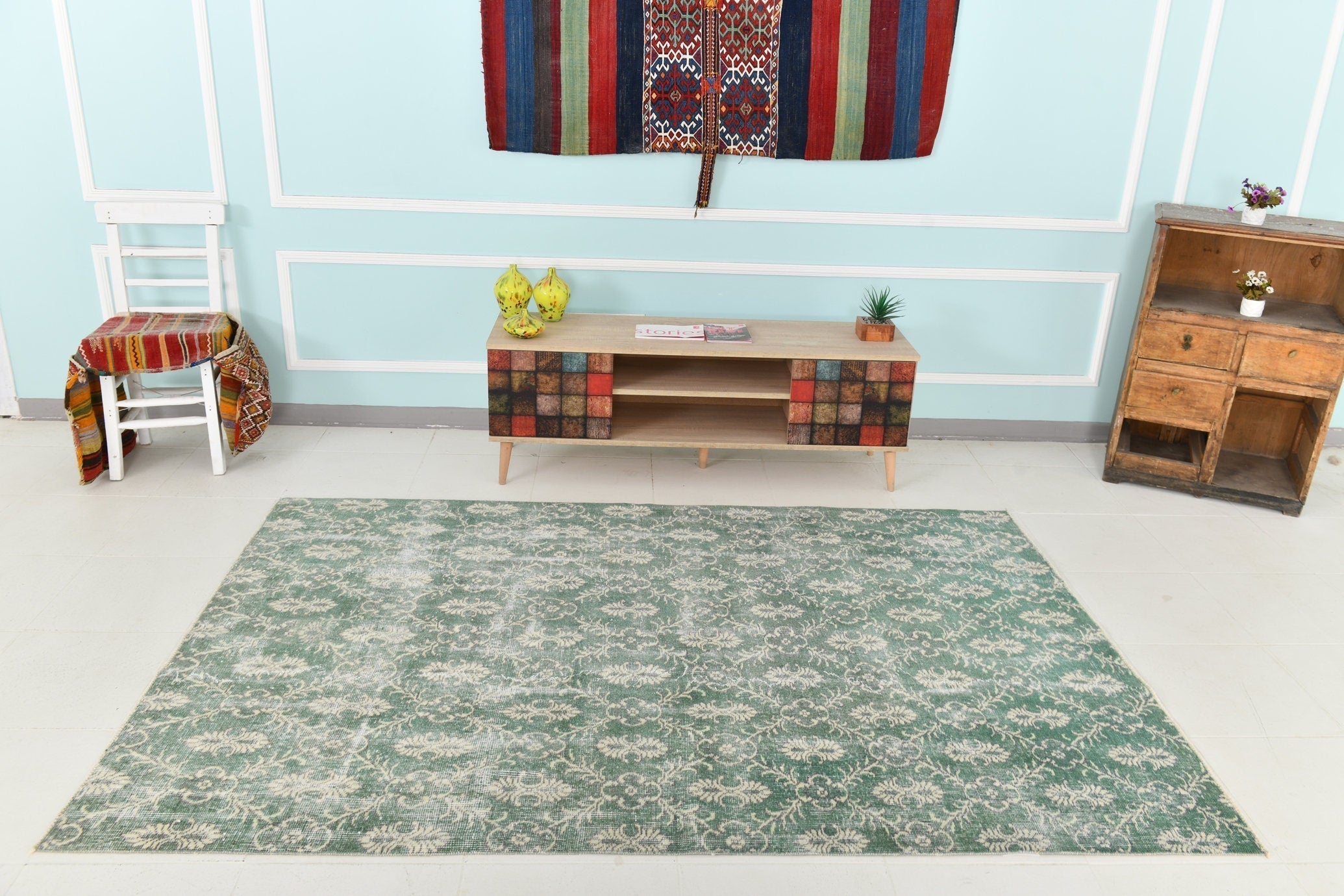 5’3’ x 7’10’ Turkish Vintage Rug Green
