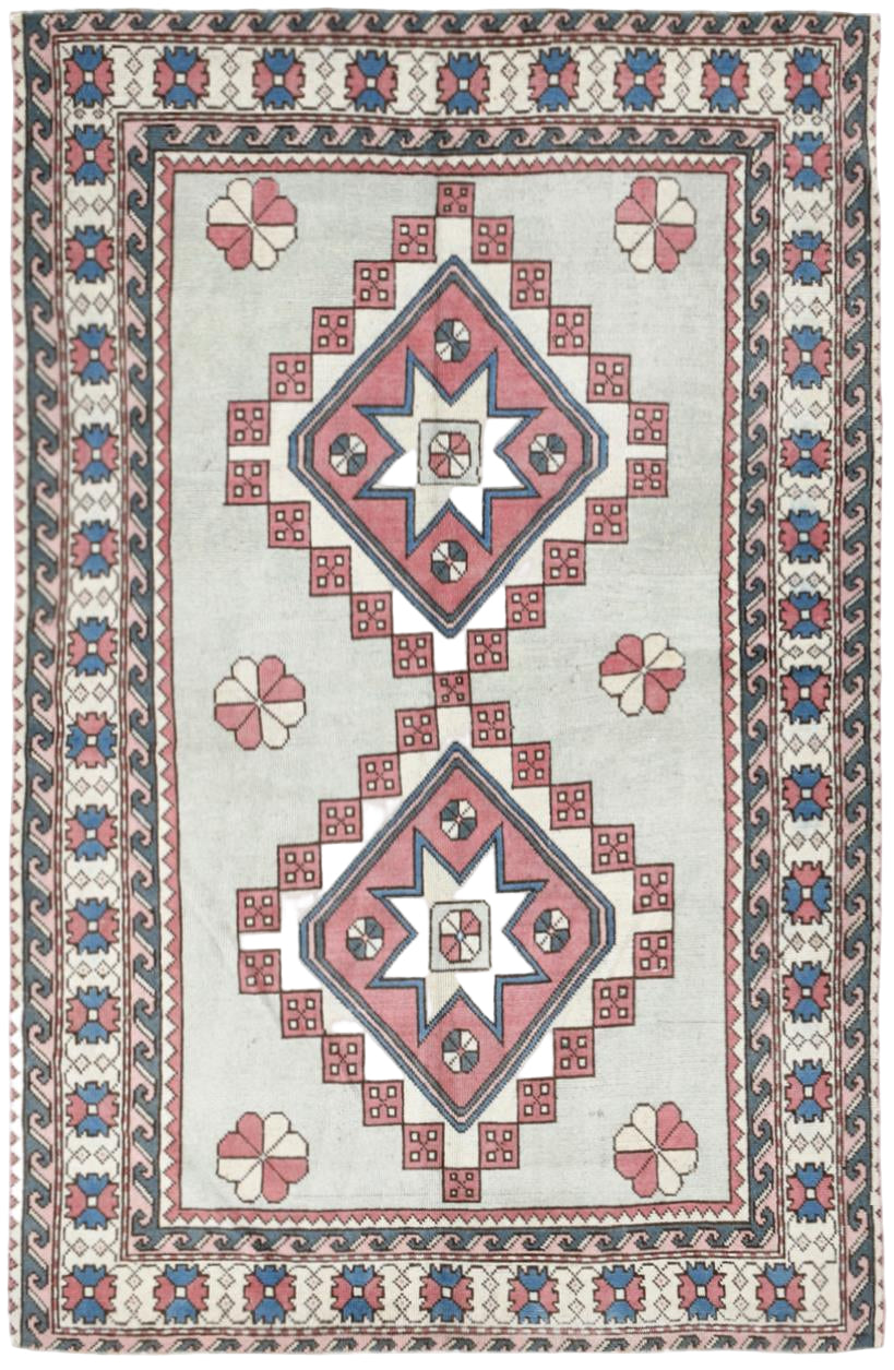 Decorative rug with geometric pattern on a plain background