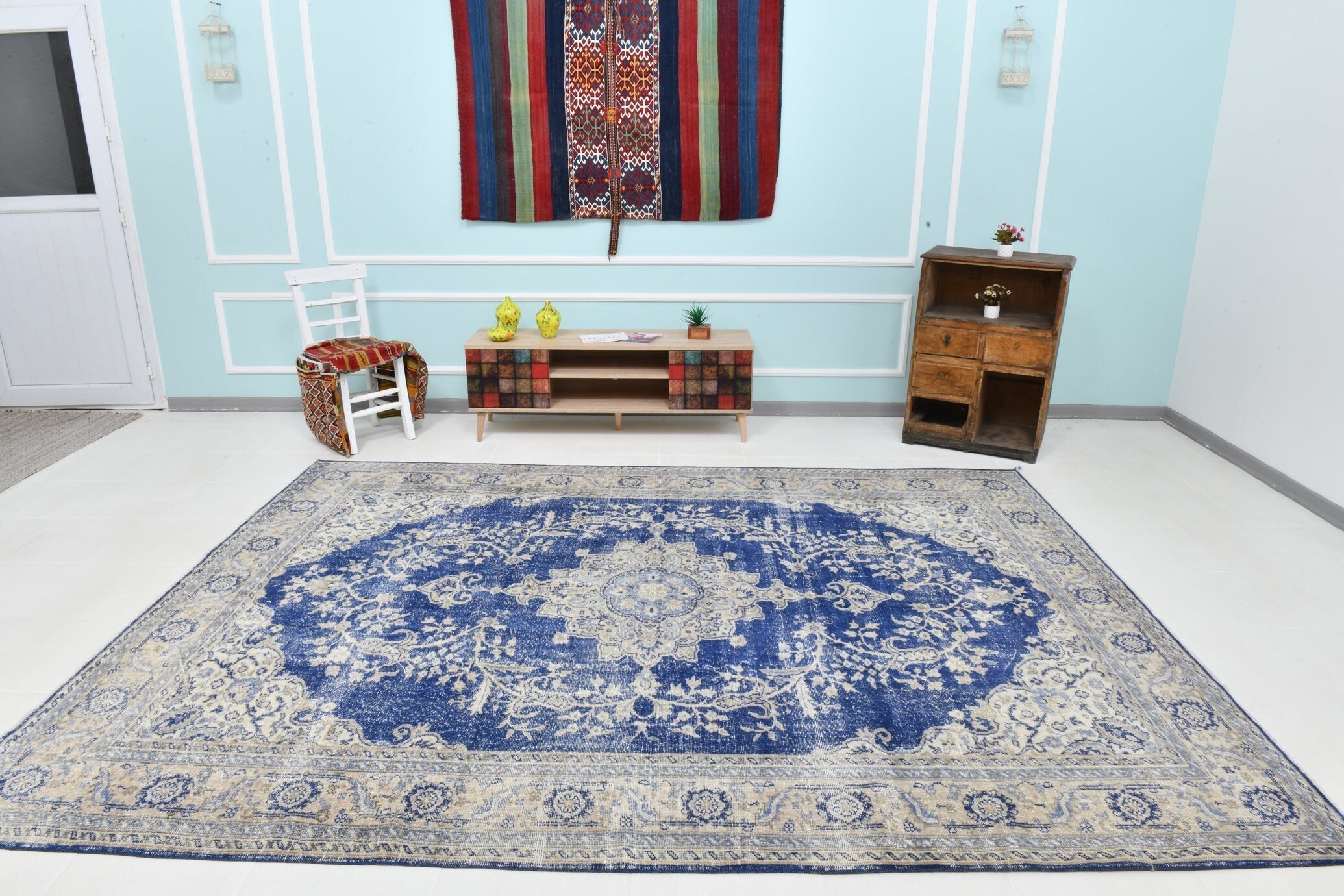 8’2’’ x 10’11’’ ft Turkish Vintage Rug - Midnight Blue