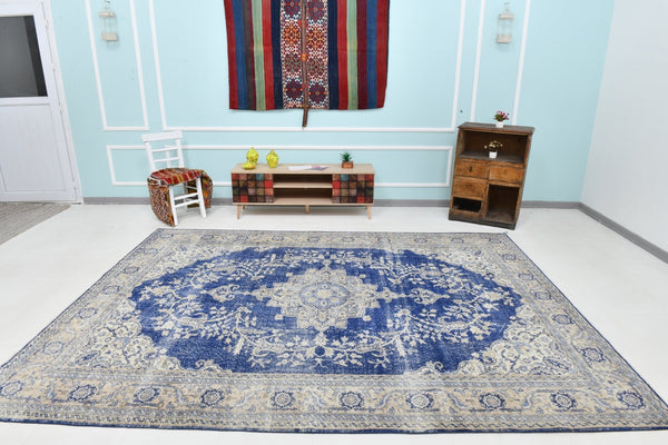 8’2’’ x 10’11’’ ft Turkish Vintage Rug - Midnight Blue