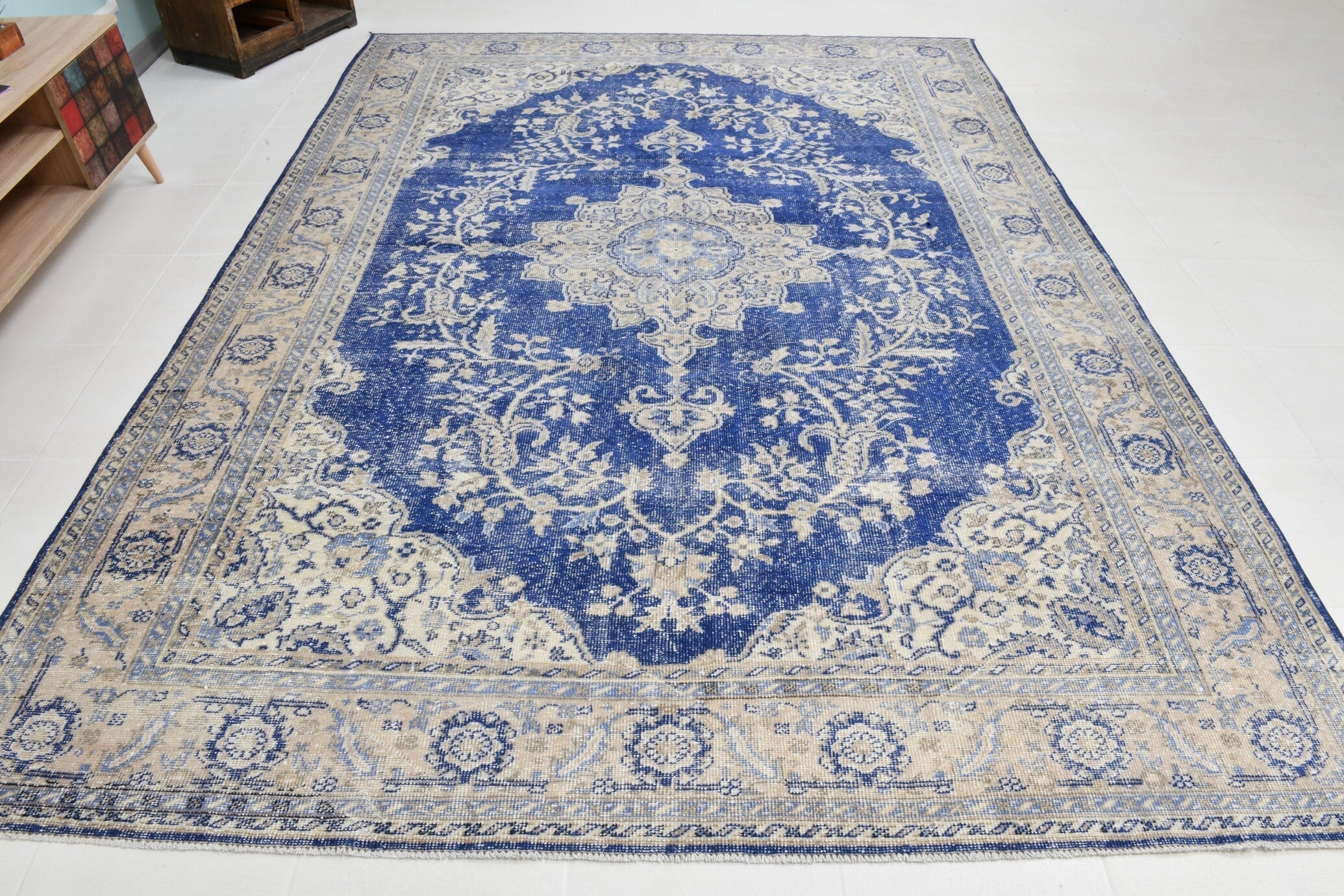 8’2’’ x 10’11’’ ft Turkish Vintage Rug - Midnight Blue