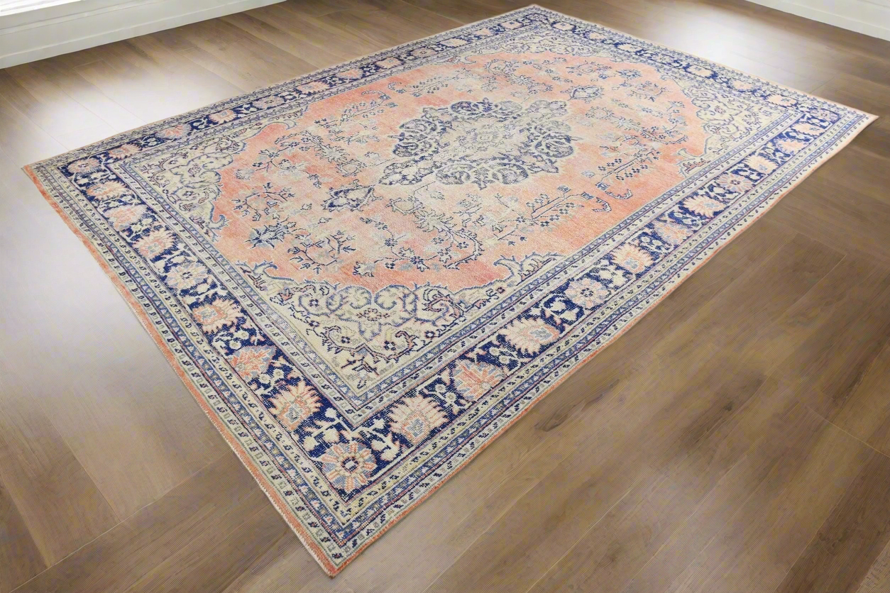 8'4" x 11'11" Turkish Vintage Rug Light Blue, Beige, Dark blue