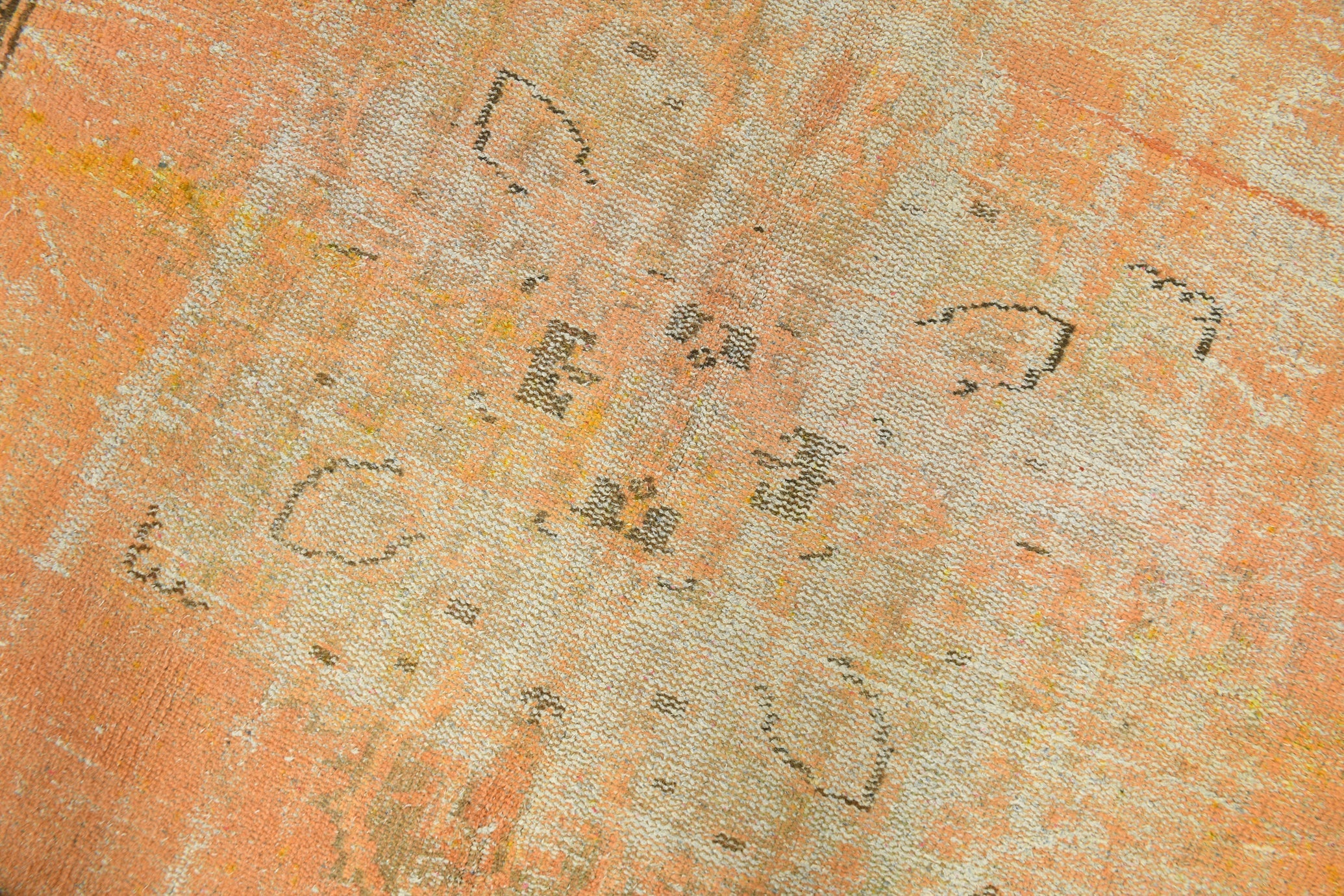 Vintage Pumpkin Orange Terracota Hand Woven Rug Geometric Border 5'11" x 9'5" ft