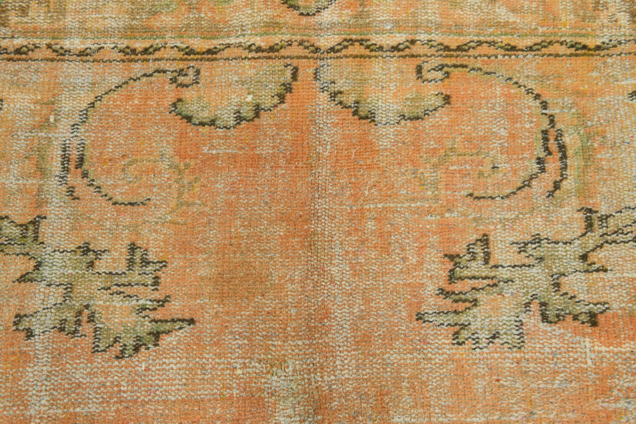 Vintage Pumpkin Orange Terracota Hand Woven Rug Geometric Border 5'11" x 9'5" ft