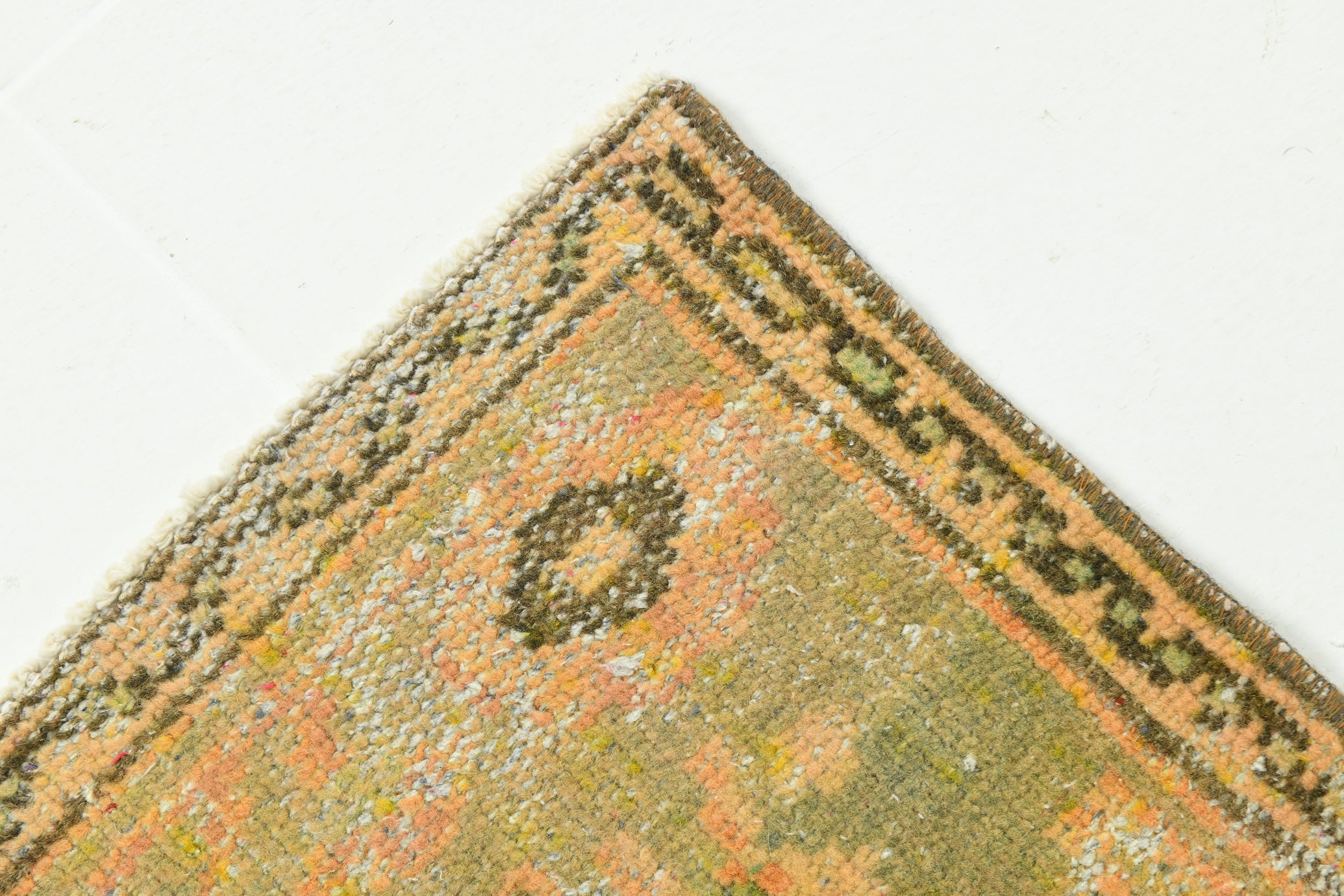 Vintage Pumpkin Orange Terracota Hand Woven Rug Geometric Border 5'11" x 9'5" ft