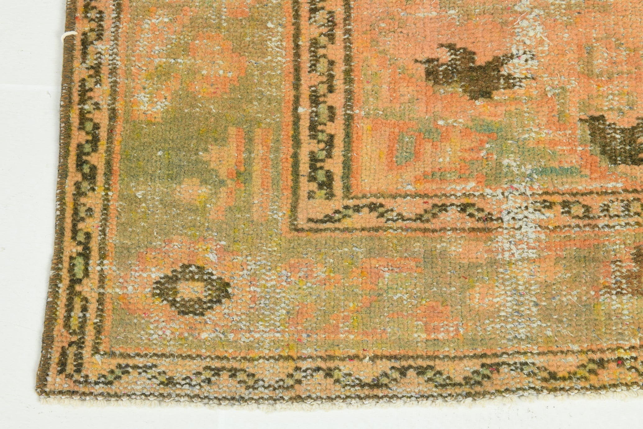 Vintage Pumpkin Orange Terracota Hand Woven Rug Geometric Border 5'11" x 9'5" ft