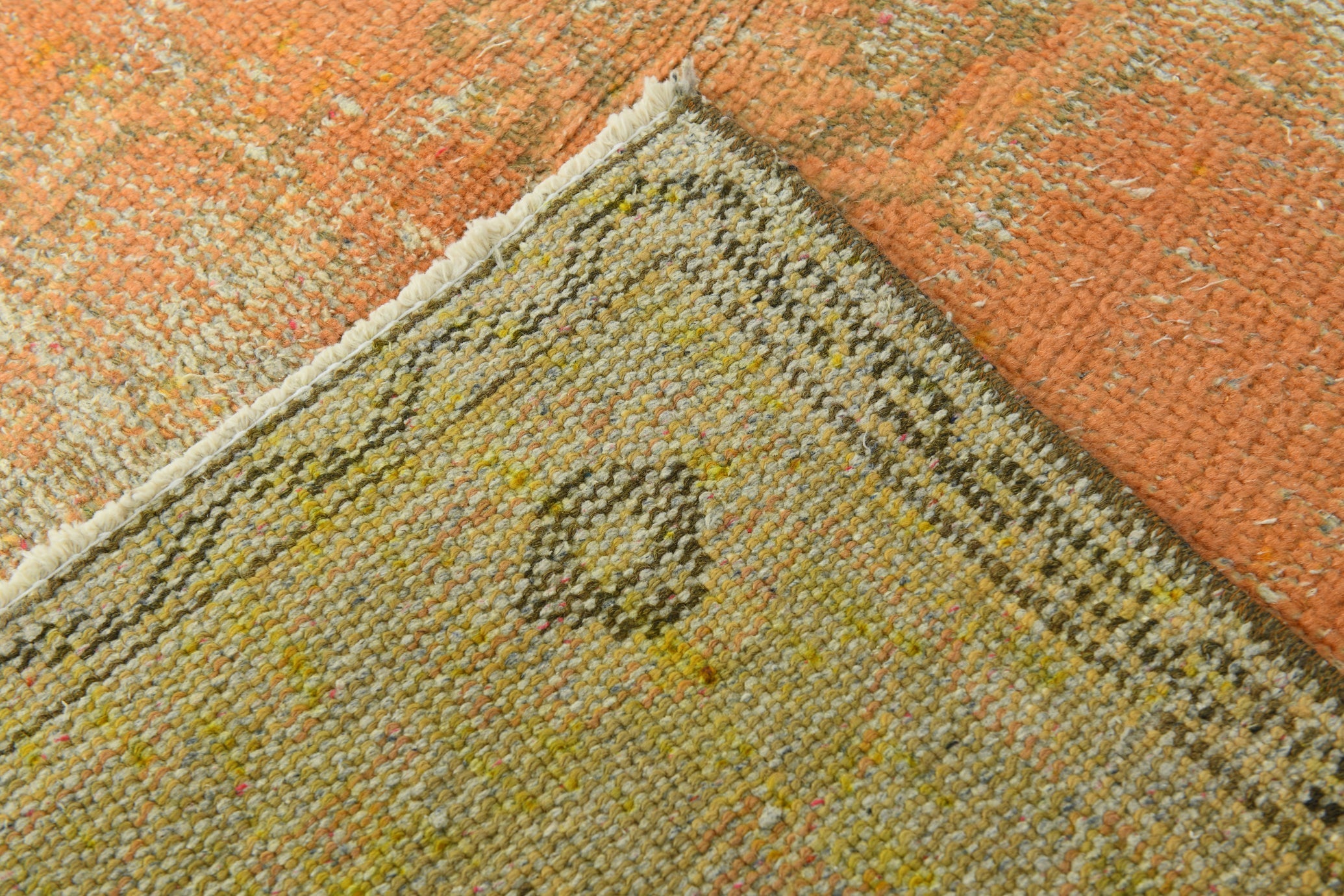 Vintage Pumpkin Orange Terracota Hand Woven Rug Geometric Border 5'11" x 9'5" ft