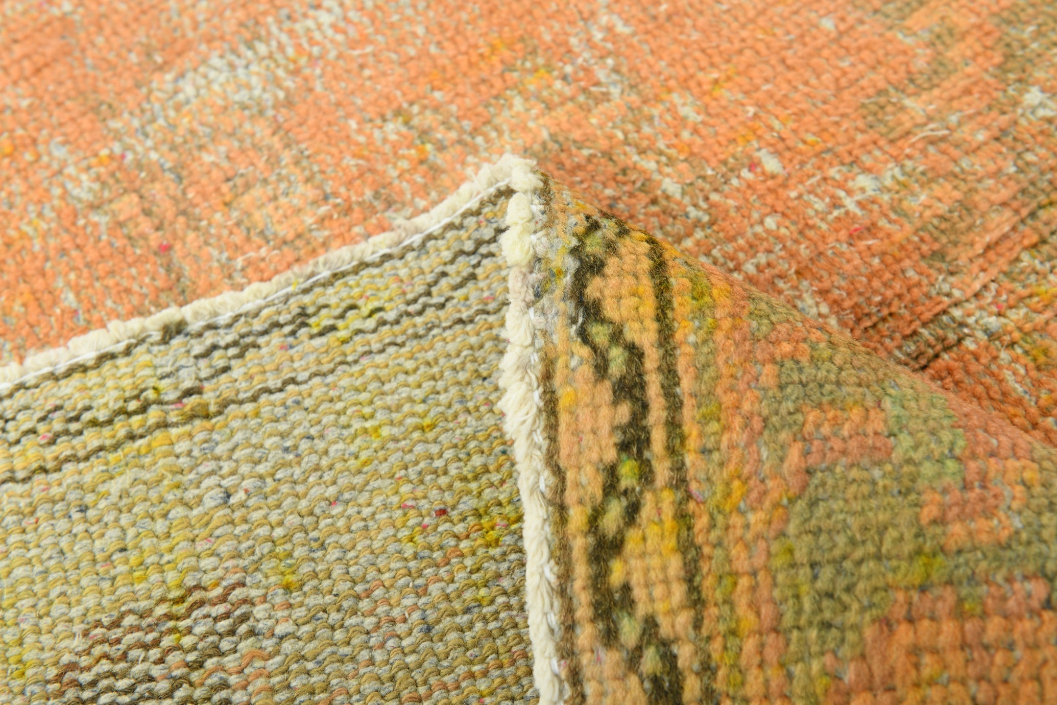 Vintage Pumpkin Orange Terracota Hand Woven Rug Geometric Border 5'11" x 9'5" ft