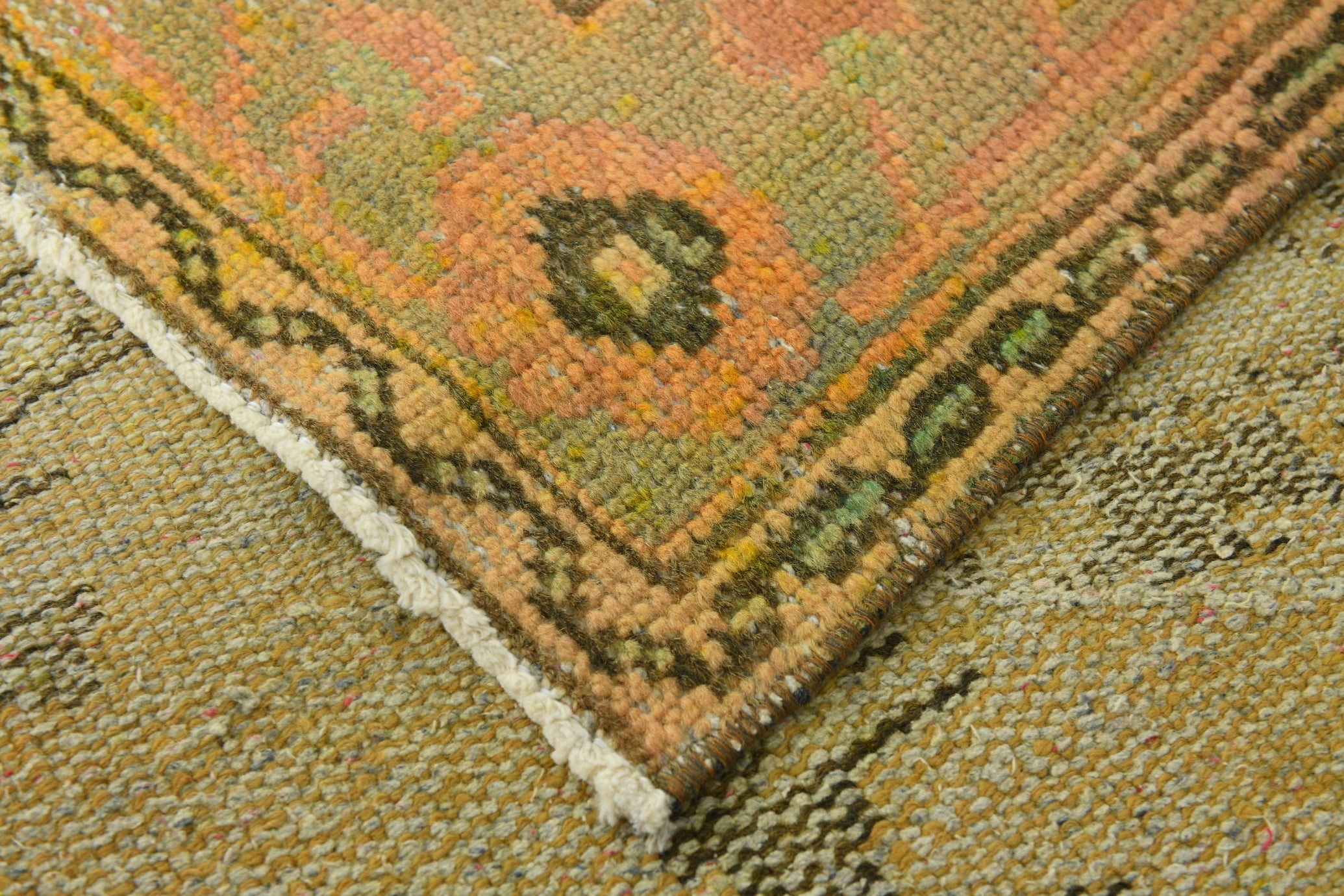 Vintage Pumpkin Orange Terracota Hand Woven Rug Geometric Border 5'11" x 9'5" ft