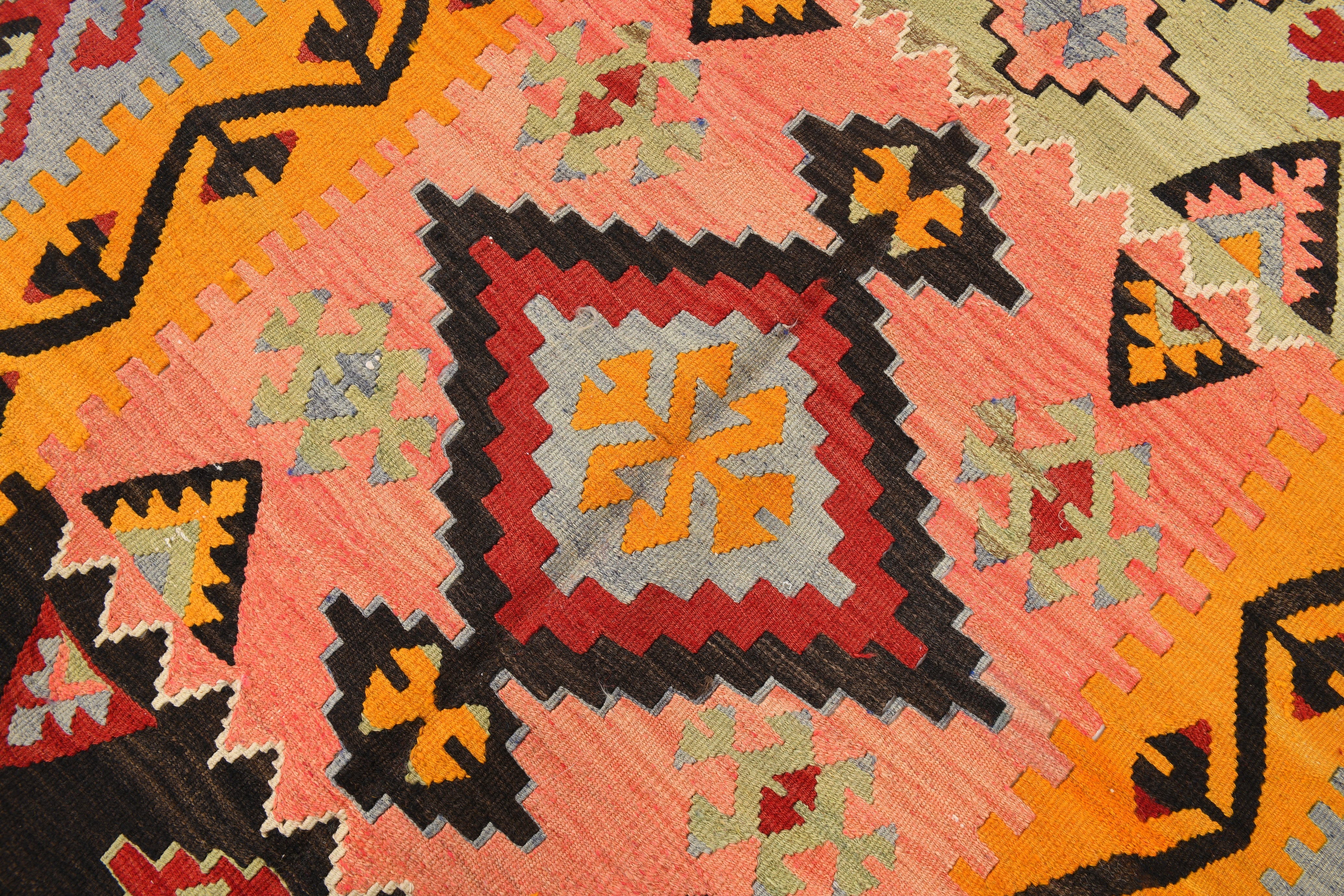 Vintage Tukish Kilim Anatolian Geometric, Yellow 4'8" x 8'4" ft