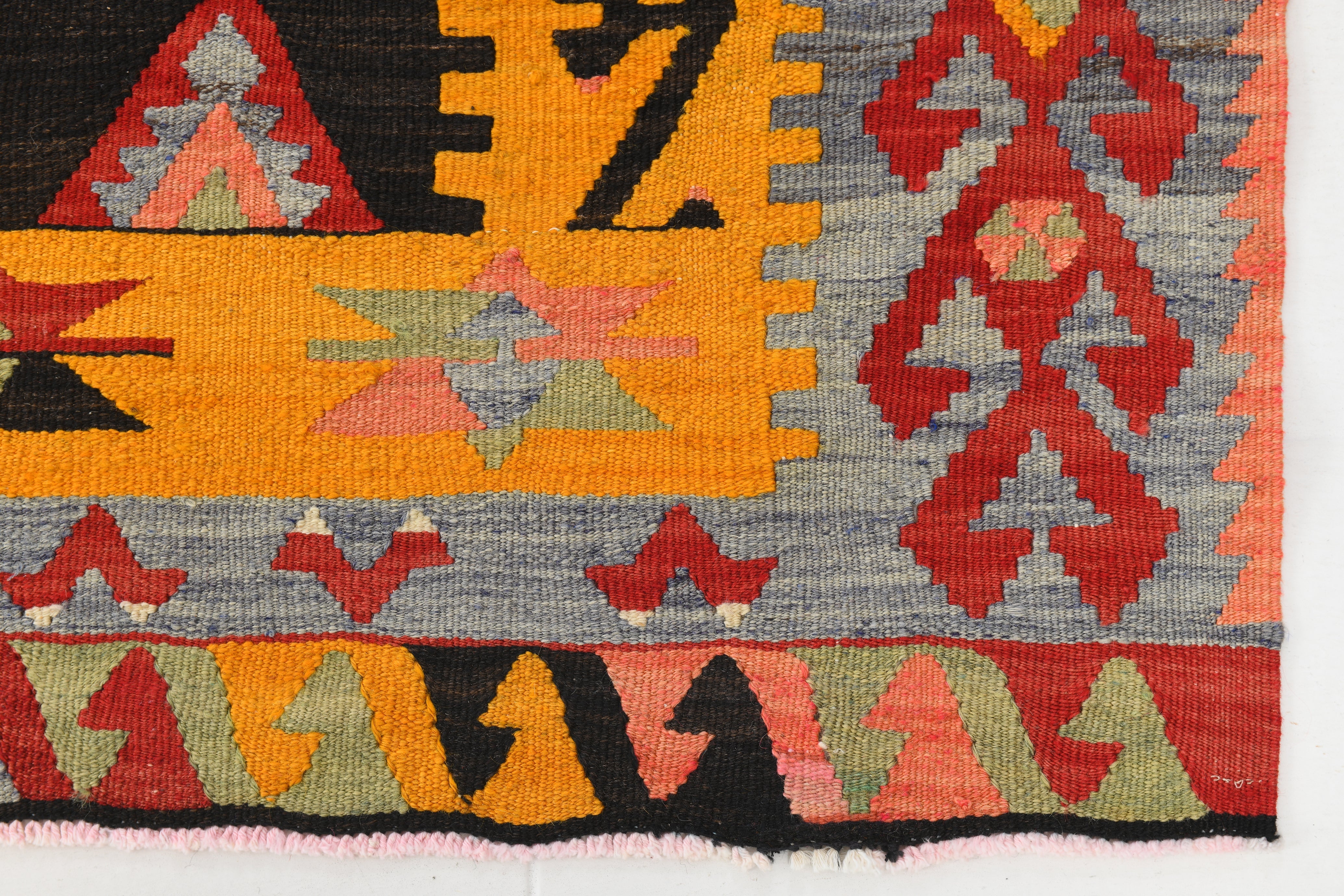 Vintage Tukish Kilim Anatolian Geometric, Yellow 4'8" x 8'4" ft