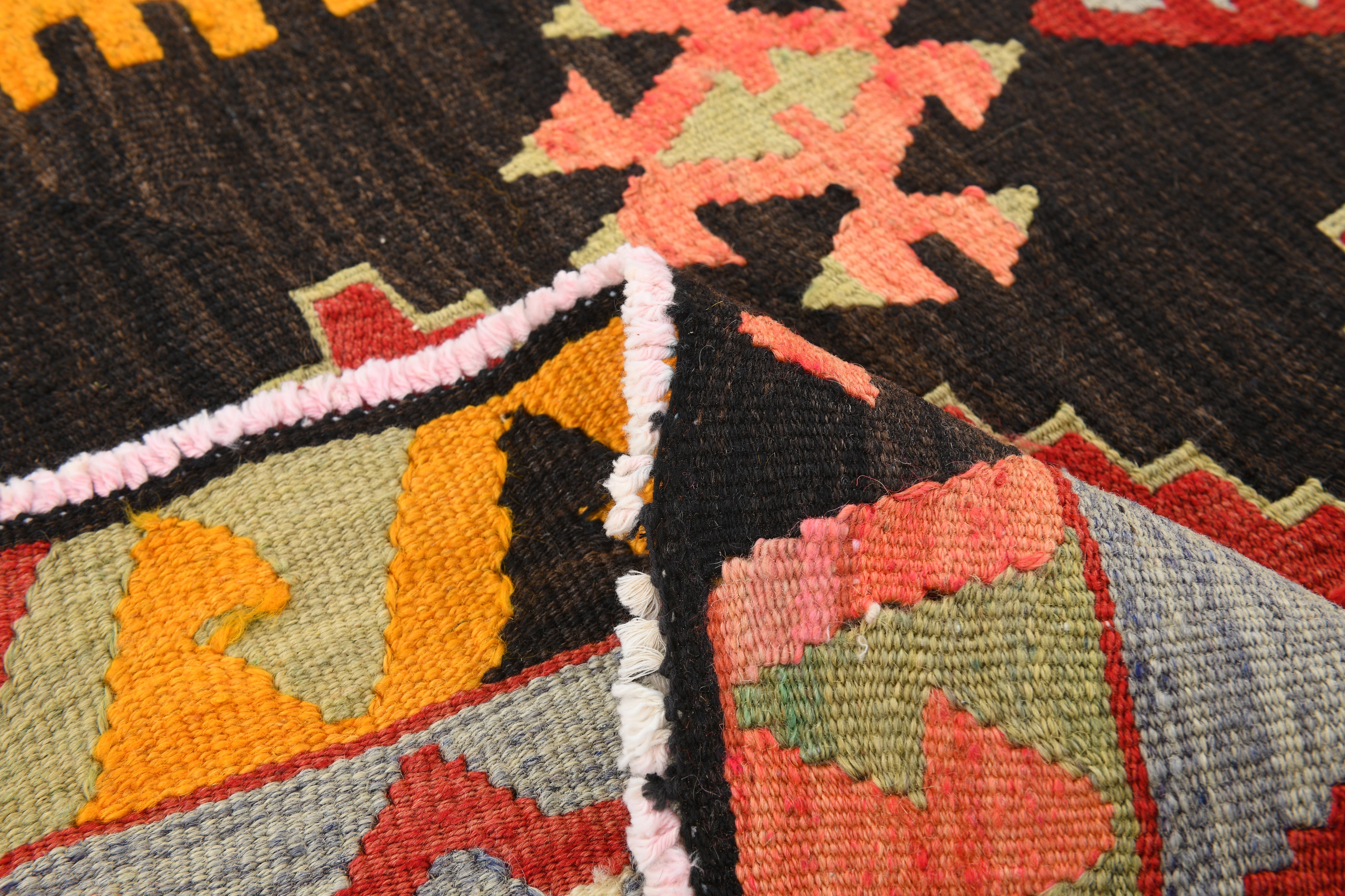 Vintage Tukish Kilim Anatolian Geometric, Yellow 4'8" x 8'4" ft