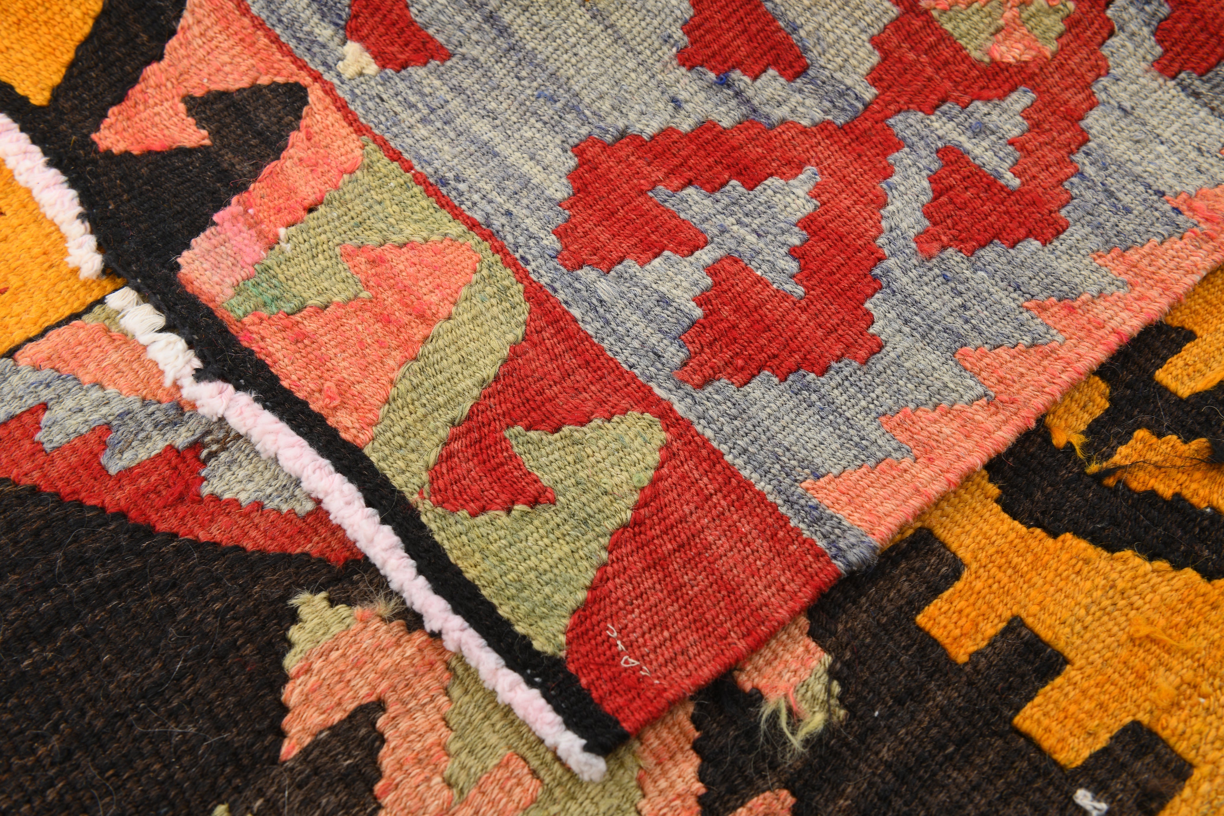 Vintage Tukish Kilim Anatolian Geometric, Yellow 4'8" x 8'4" ft