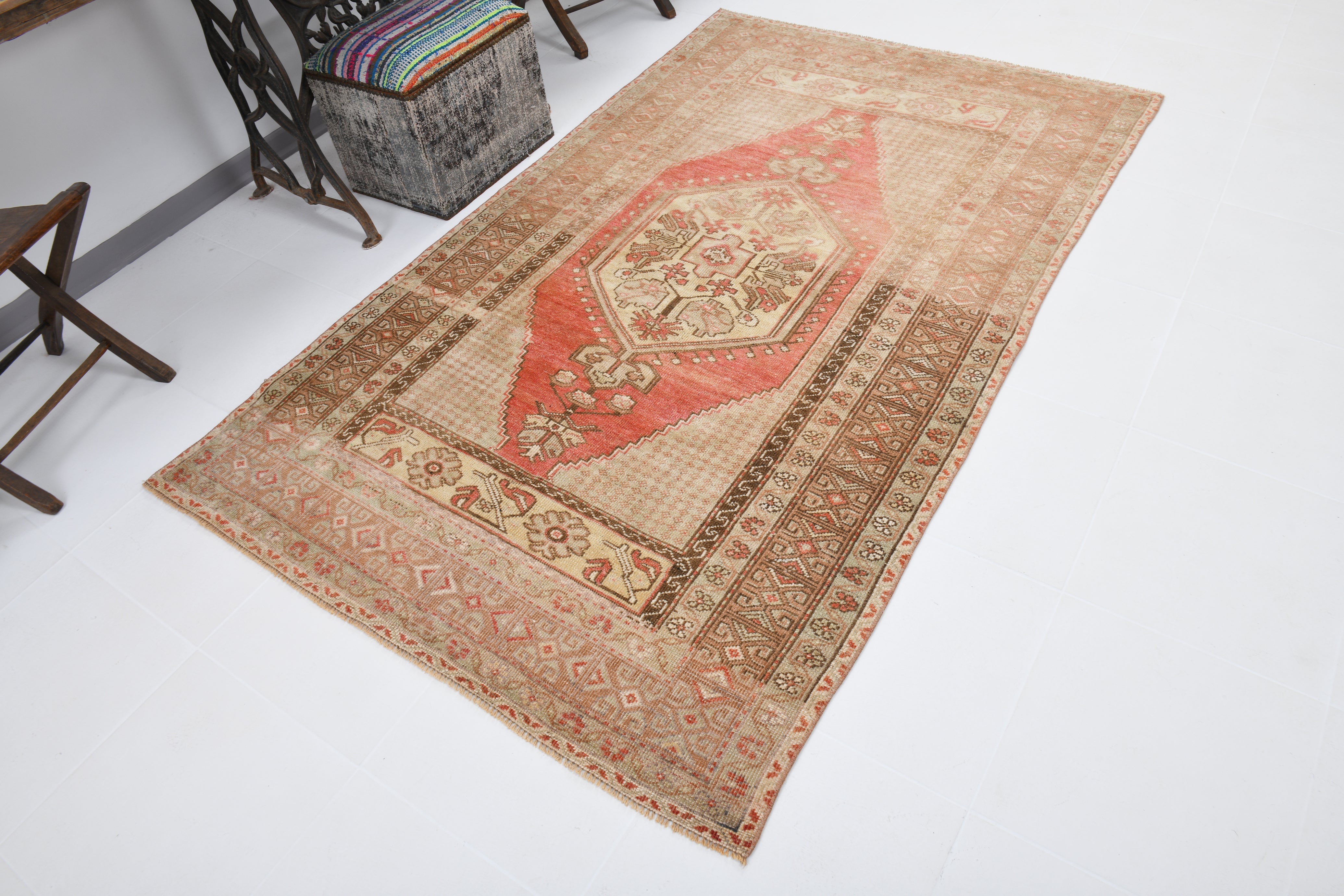 Semi Antiuqe Rug - Turkish Vintage Rug,Beige/Brown,  4'7" x 7'6" ft