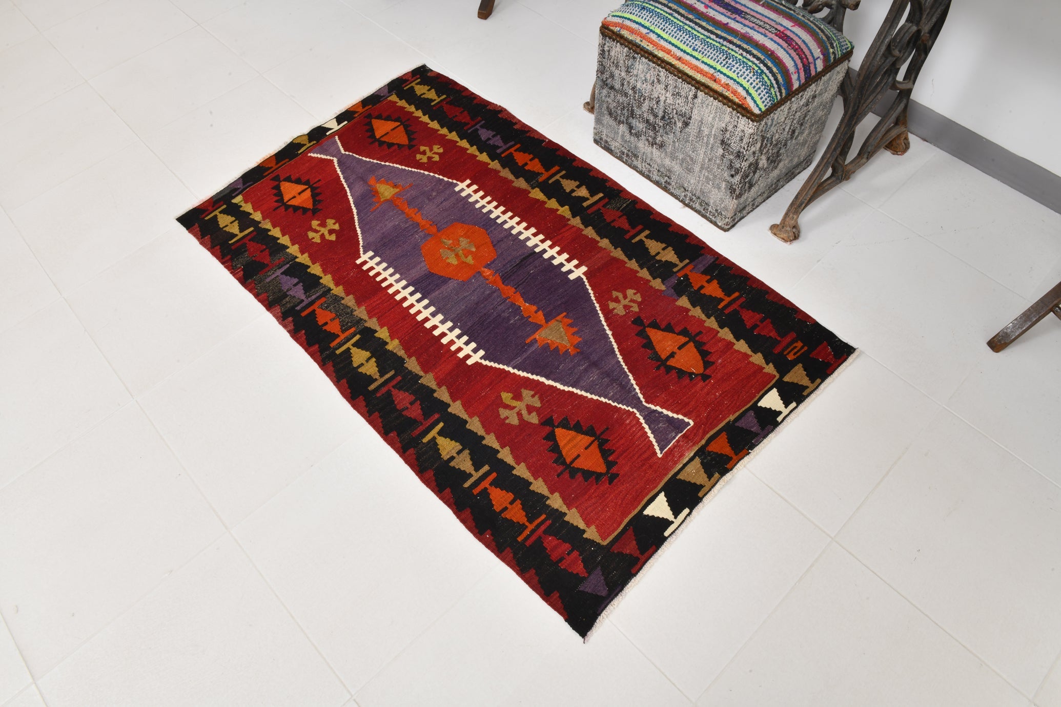 Vintage Anatolian Traditional Turkish Kilim , Small 2'11" x 4'9" ft