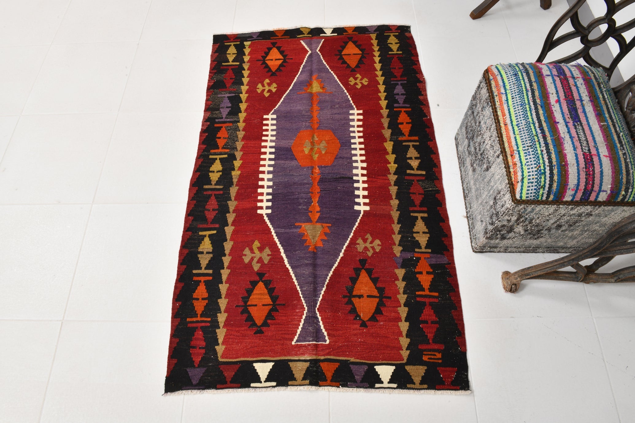 Vintage Anatolian Traditional Turkish Kilim , Small 2'11" x 4'9" ft