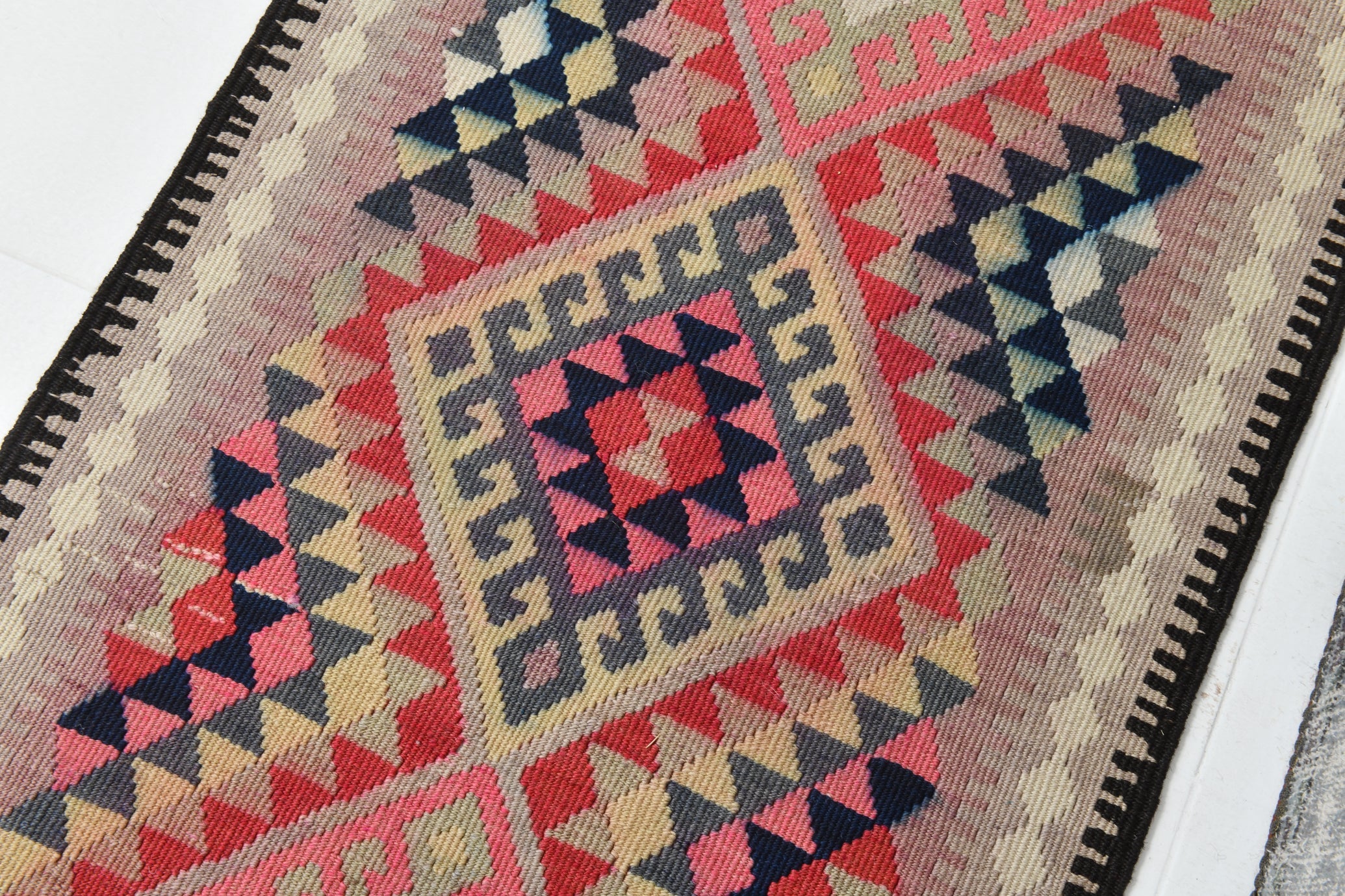 Vintage Kilim Runner Geometric Anatolian Kilim 2'9" x 12'9" ft