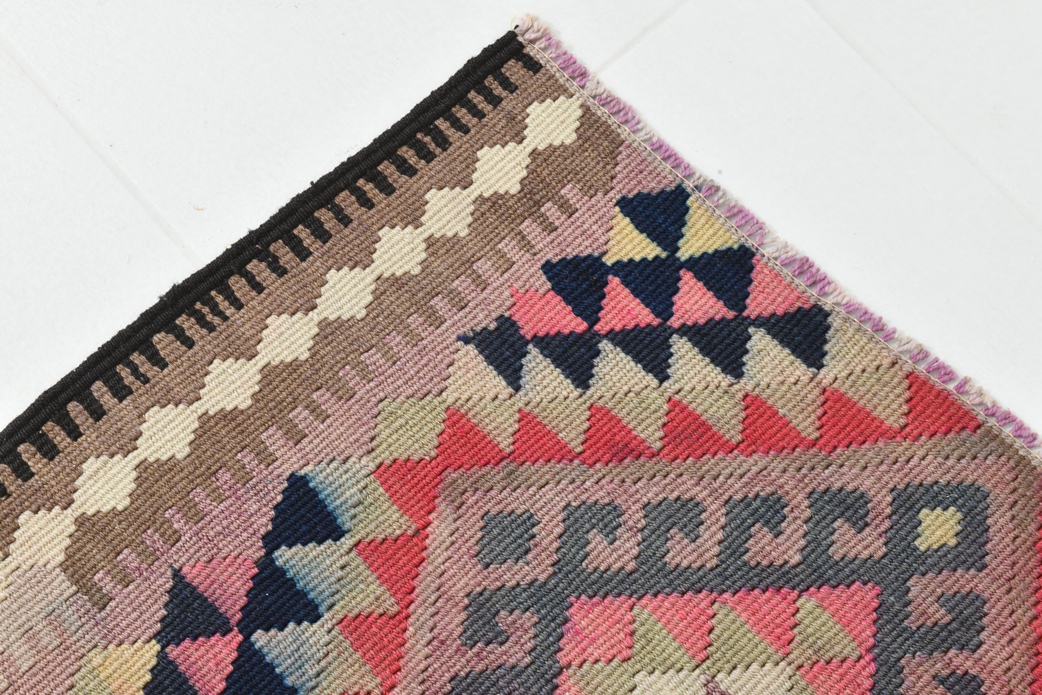Vintage Kilim Runner Geometric Anatolian Kilim 2'9" x 12'9" ft