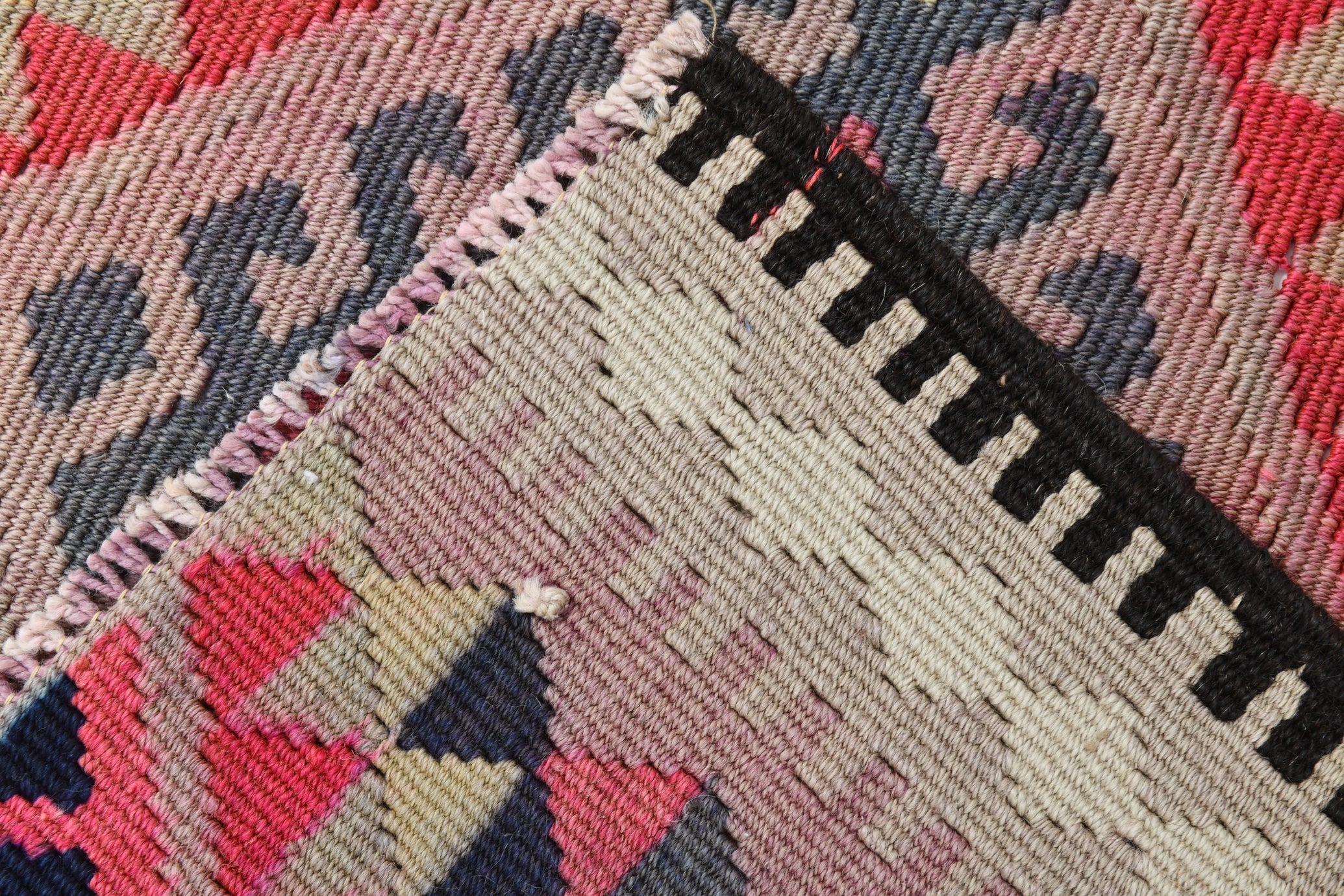 Vintage Kilim Runner Geometric Anatolian Kilim 2'9" x 12'9" ft
