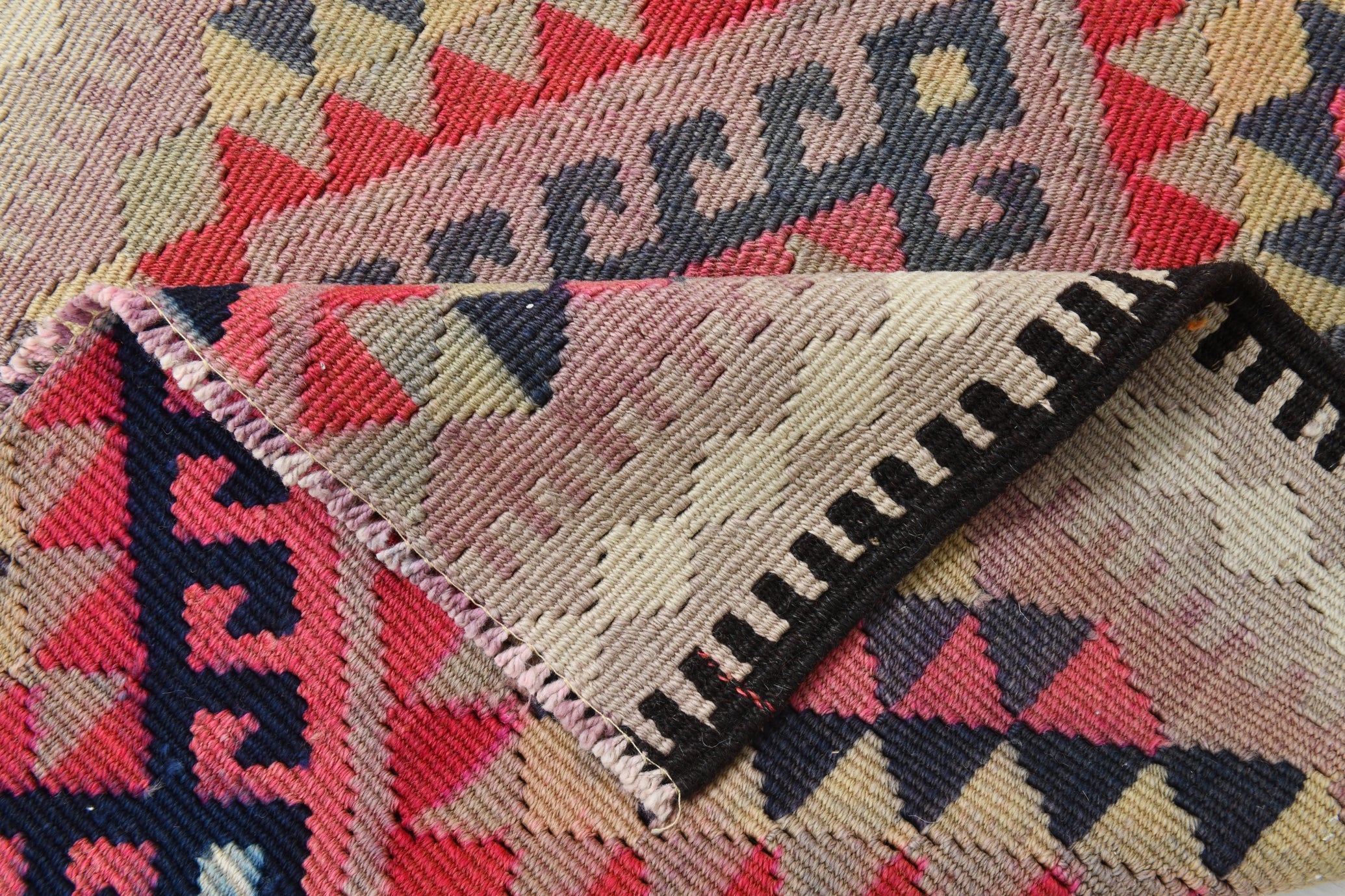 Vintage Kilim Runner Geometric Anatolian Kilim 2'9" x 12'9" ft