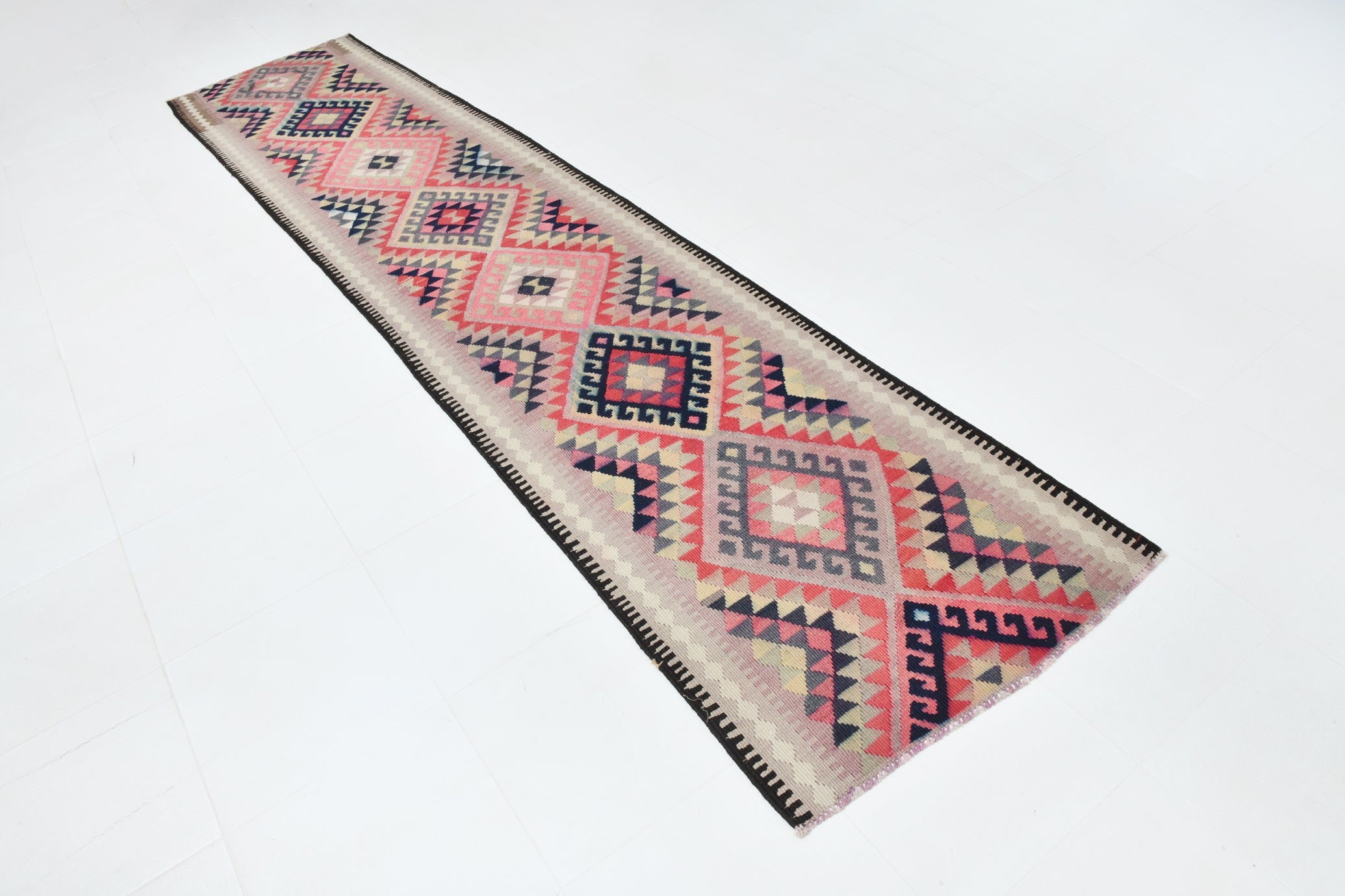 Vintage Kilim Runner Geometric Anatolian Kilim 2'9" x 12'9" ft