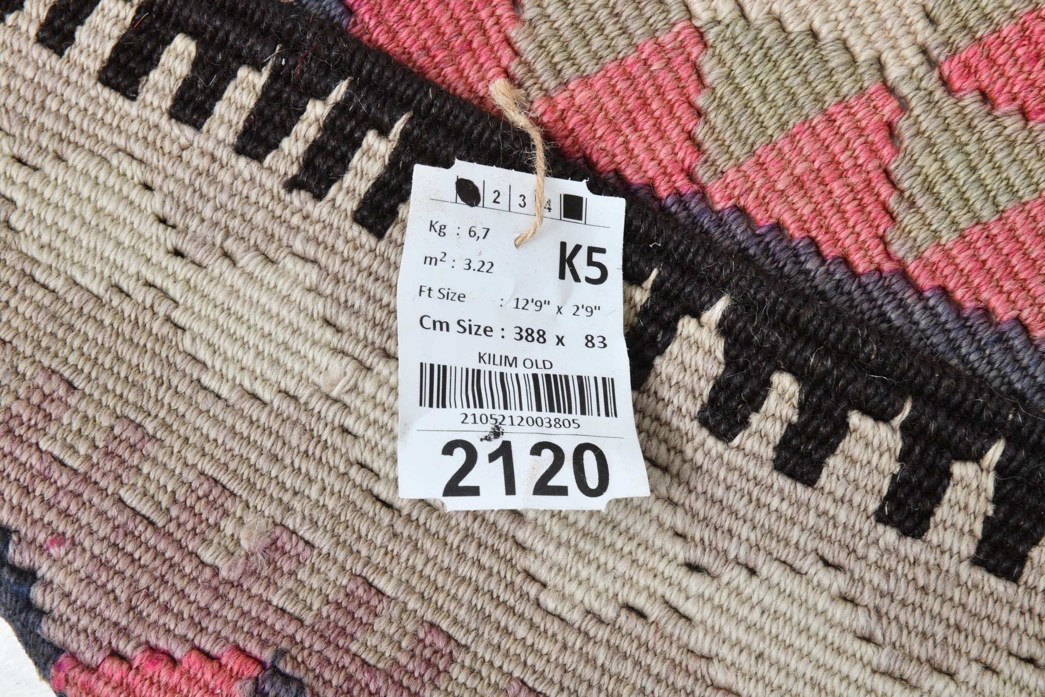 Vintage Kilim Runner Geometric Anatolian Kilim 2'9" x 12'9" ft