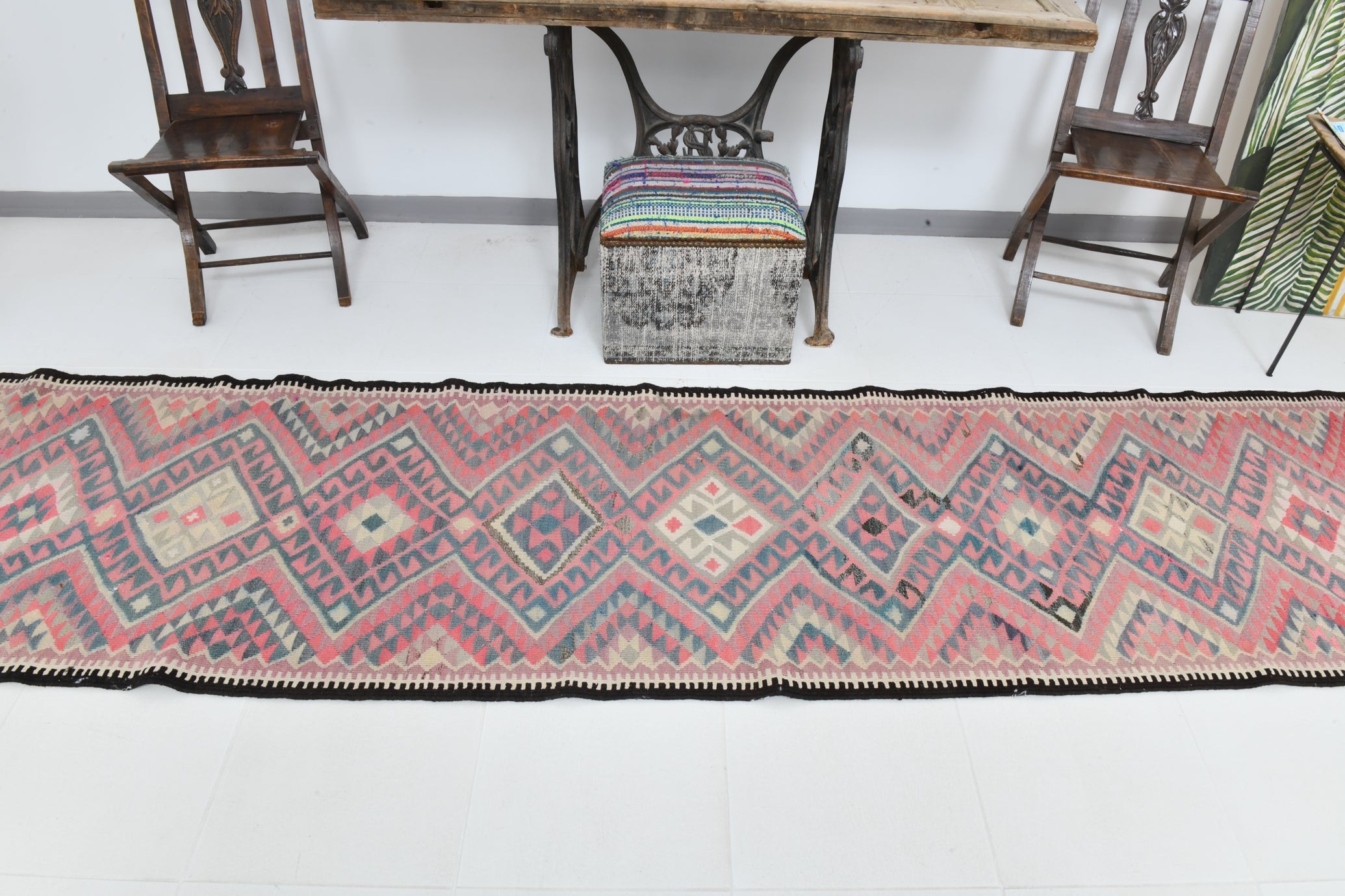 Vintage Anatolian Kilim Runner, Geometric, 2'9" x 12'6" ft