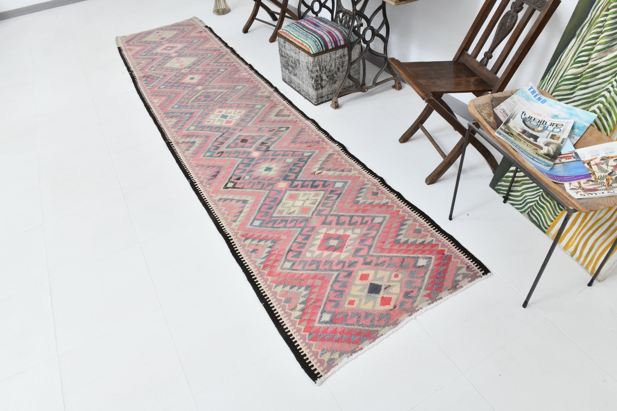 Vintage Anatolian Kilim Runner, Geometric, 2'9" x 12'6" ft