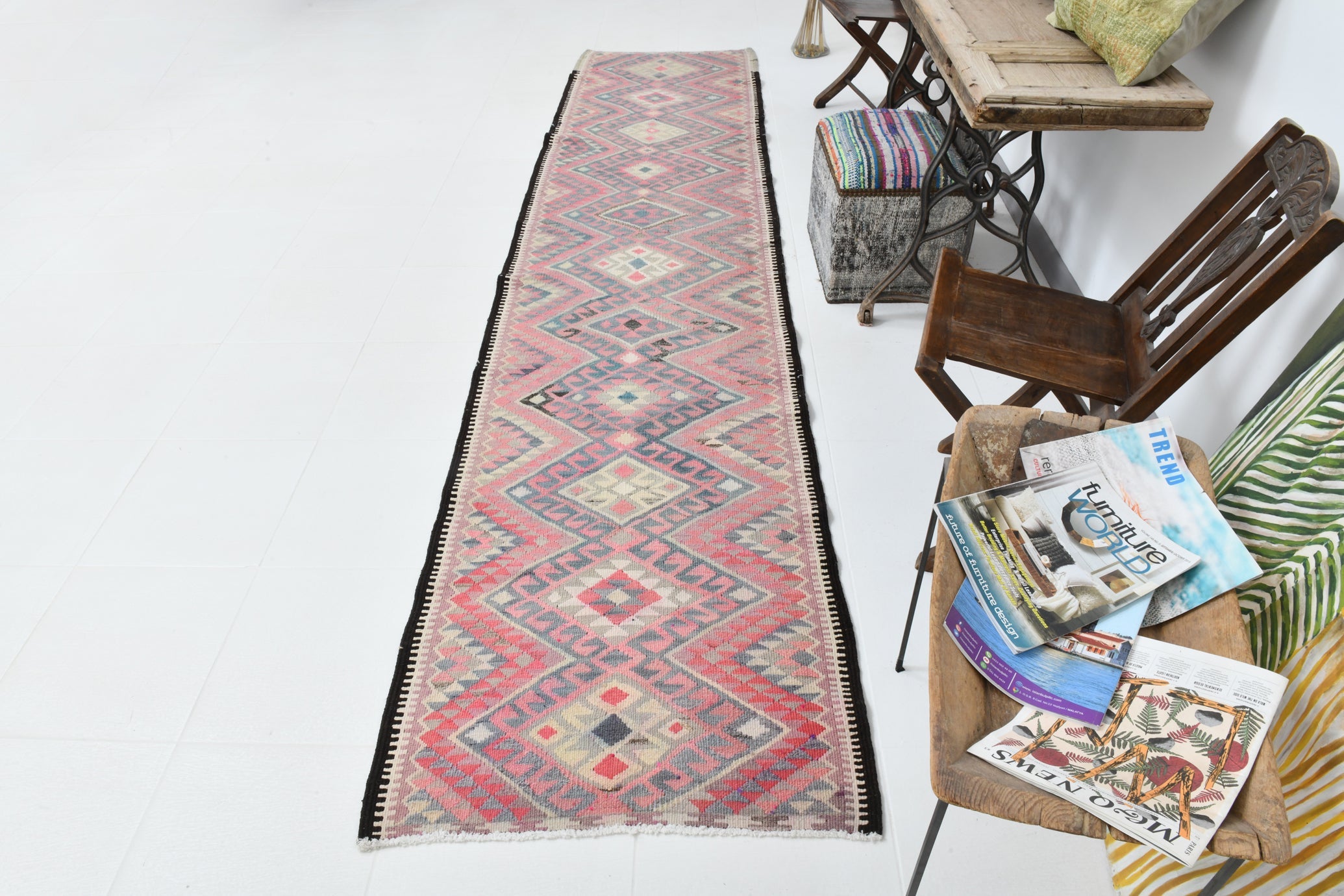 Vintage Anatolian Kilim Runner, Geometric, 2'9" x 12'6" ft