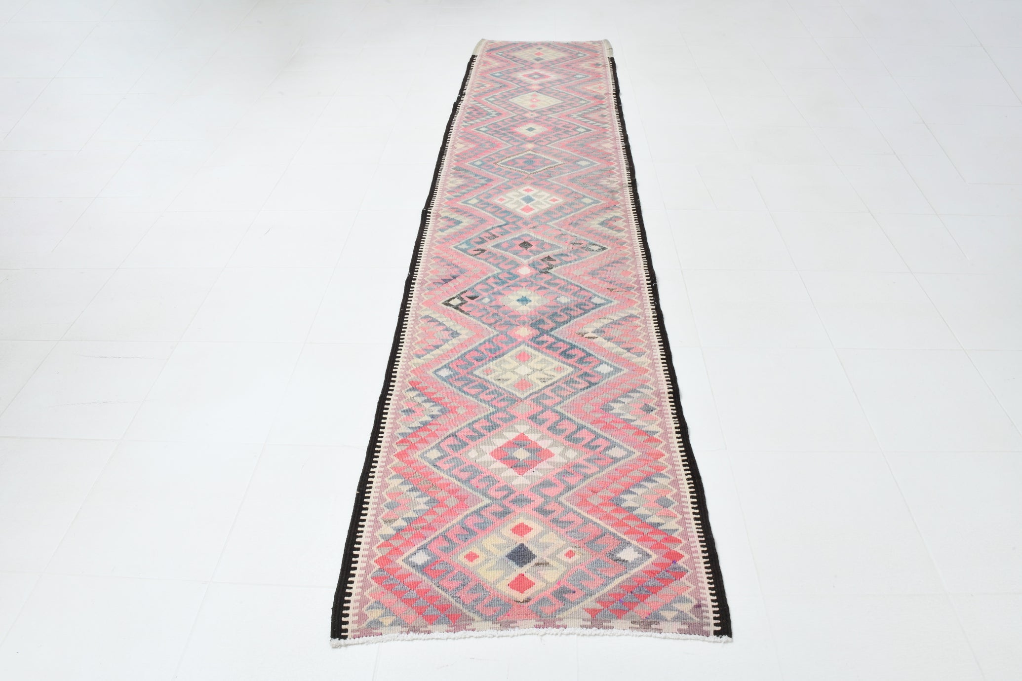 Vintage Anatolian Kilim Runner, Geometric, 2'9" x 12'6" ft