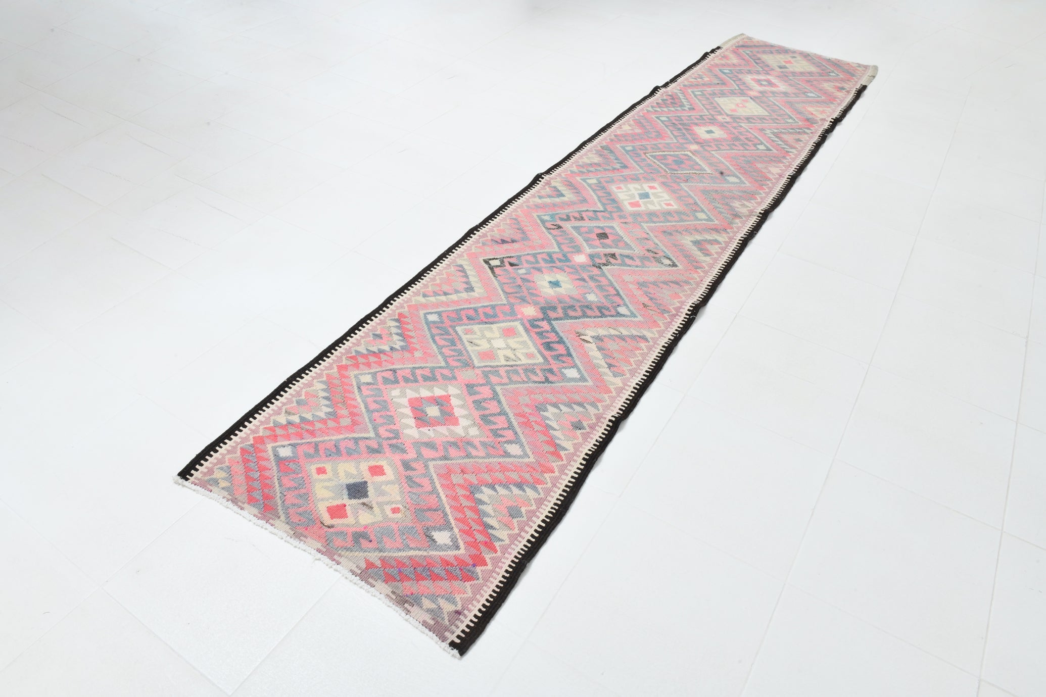Vintage Anatolian Kilim Runner, Geometric, 2'9" x 12'6" ft